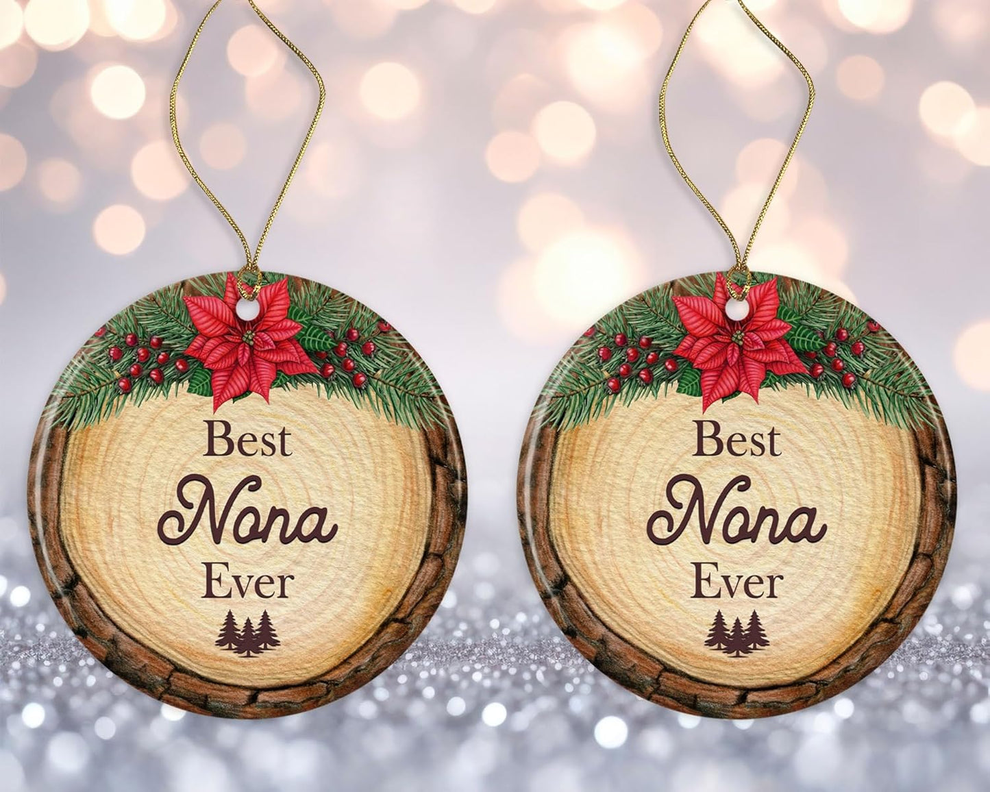 Best Nona Ever Ornament Ceramic, Nona Wood Slice Ornament, Nona Christmas Ornament, Great Nona Ornament, for Nona, New Nona Ornament Printed on Both Sides