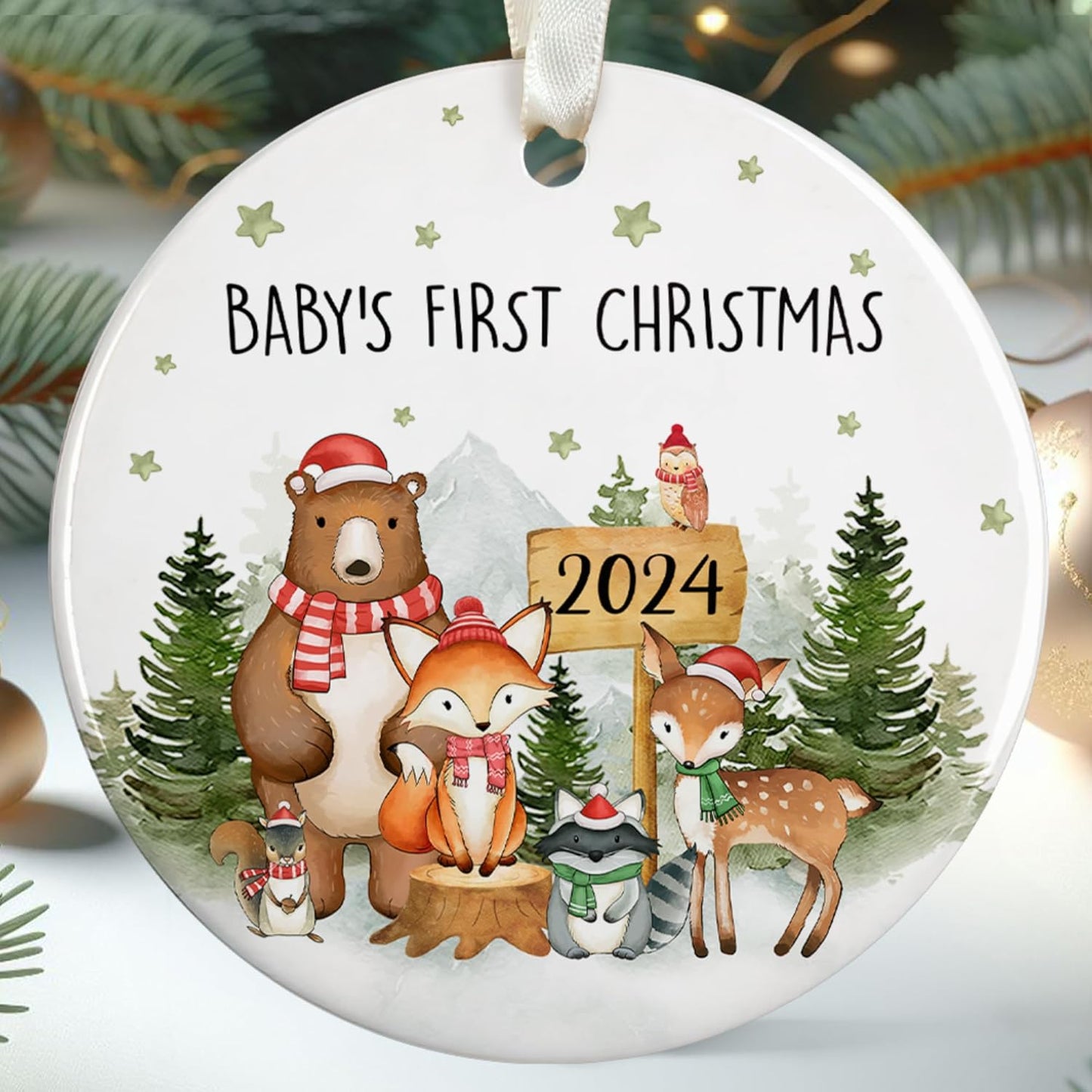 Baby's First Christmas Ornament 2024 - Baby First Christmas 2024 Boy, Girl - Ceramic Ornament