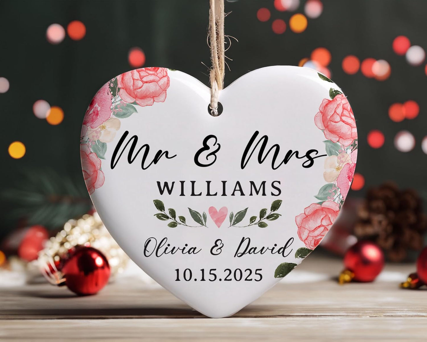 Personalized Wedding Ornament 2025, Mr and Mrs Christmas Keepsake for Newlywed, Married Couple, Bridal Shower, 1st Marriage Present Idea, First Christmas Together