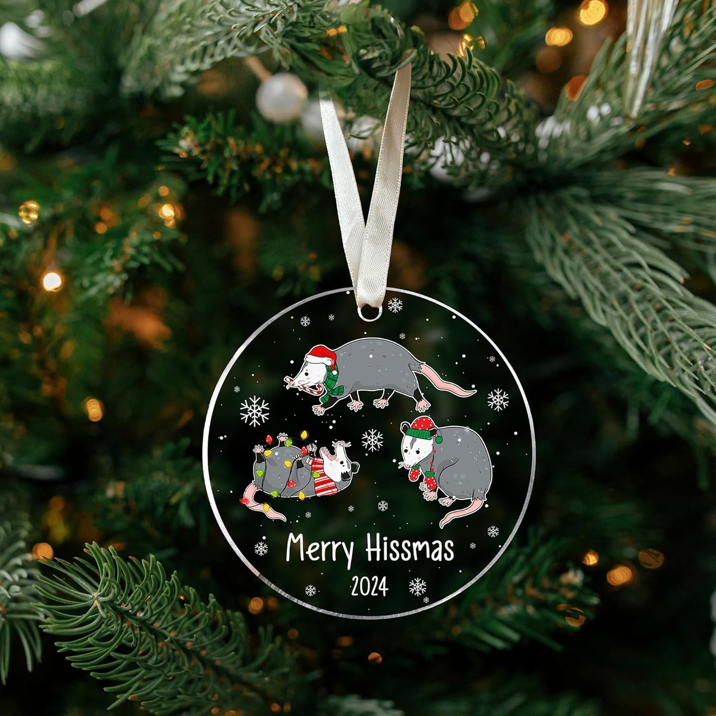Acrylic Opossum Ornament - Christmas Opossum Gifts for Women & Men - Perfect for Tree Decorating