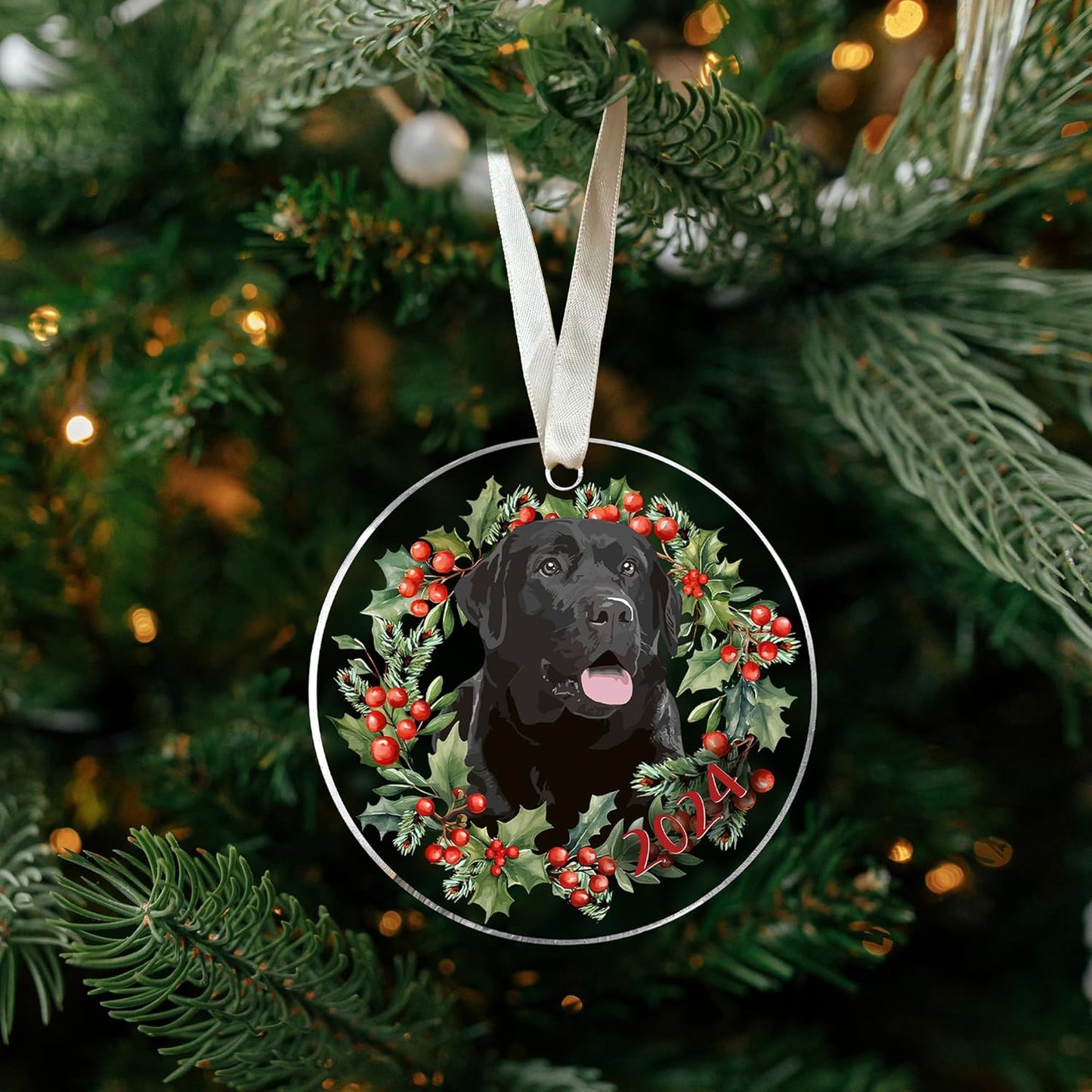Black Lab Retriever Dog Ornaments - Labrador Gifts for Women & Men, Dog Lovers - Acrylic Christmas Tree Ornament 2024