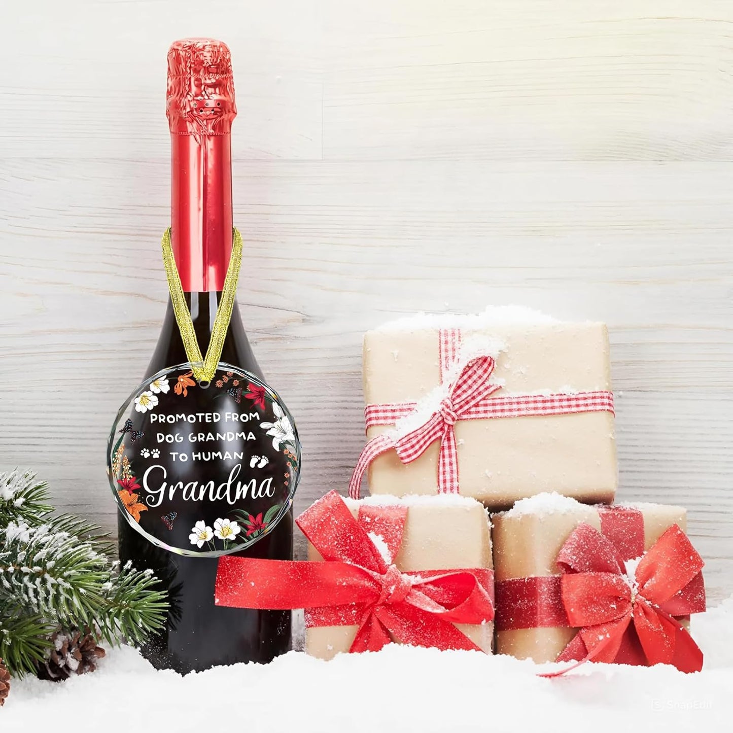 New Grandma Ornament - Promoted from Dog Grandma - New Grandmother Gift - Baby Annoucement Gift for 1st Time Grandmother - Car Hanging Decoration - Wine Bottle Decor