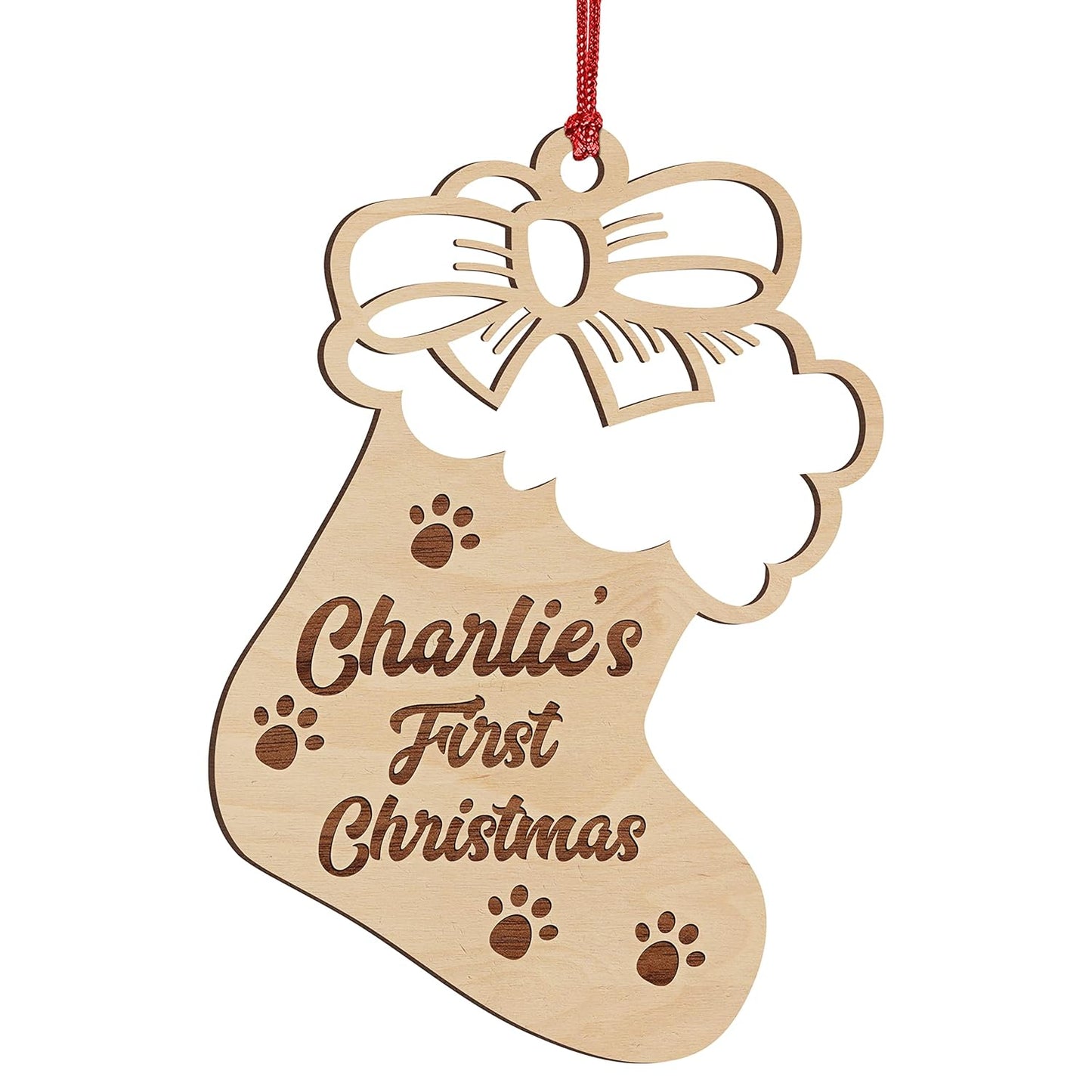 Puppy First Christmas Ornament 2024 with Pet's Name - Dog First Chrismas Ornament 2024 - Laser Engraved Wood Ornament, New Dog Christmas Ornament