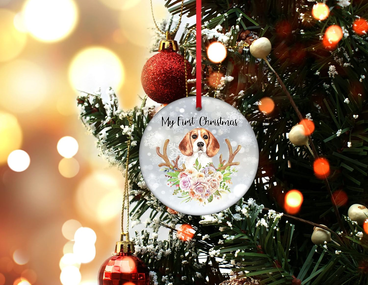 Beagle Dog Ornament for Xmas Trees Beagle's First Christmas Ornament Puppy Christmas Hanging Ornament Pet Ceramic Ornament Christmas Tree Decorations Ceramic Ornament Deer Dog Christmas Ornament