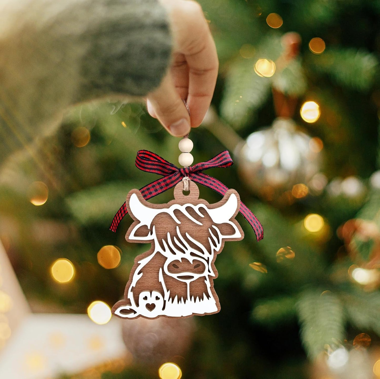 Cow Christmas Ornaments - Highland Cow Gifts - Wooden Ornament