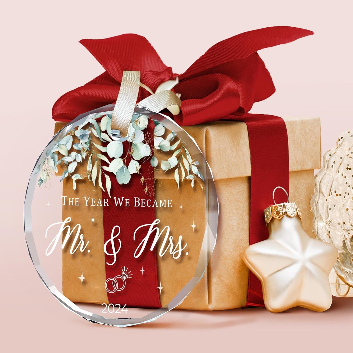 Wedding Gifts - Wedding Gifts for Couples 2024 - Married Couple Gift Ideas, Bridal Shower Gift Ideas - 1st Glass First Christmas Married Ornament 2024