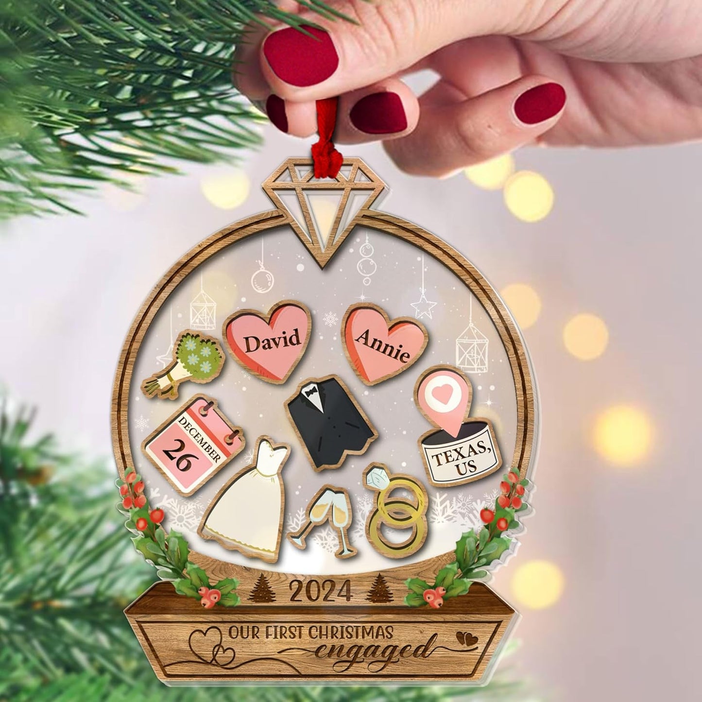 Personalied Our First Christmas Engaged 2024 Shaker Ornament, Engaged Christmas Ornament 2024, Our First Christmas Together Ornament 2024, 1st Christmas Engaged Ornament, Wedding Ornament 7