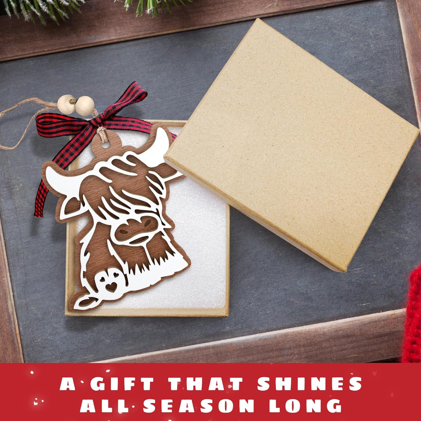 Cow Christmas Ornaments - Highland Cow Gifts - Wooden Ornament