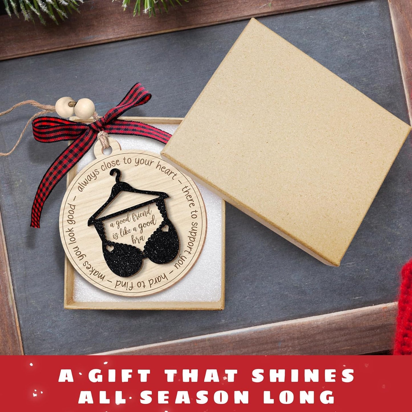 Best Friend Christmas Ornaments - Gifts for Friends Female - Friendship Gifts - 2 Layer Wood & Acrylic Ornament