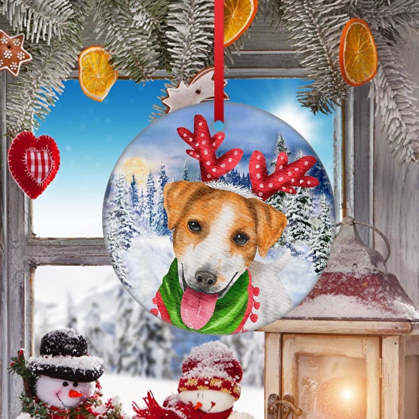 Christmas Ornament 2023 Dog Christmas Hanging Ornament Jack Russell Terrier Ornament Puppy Xmas Ceramic Ornament Snow Dog Ornament for Christmas Tree Decorations Holiday Season Ornament