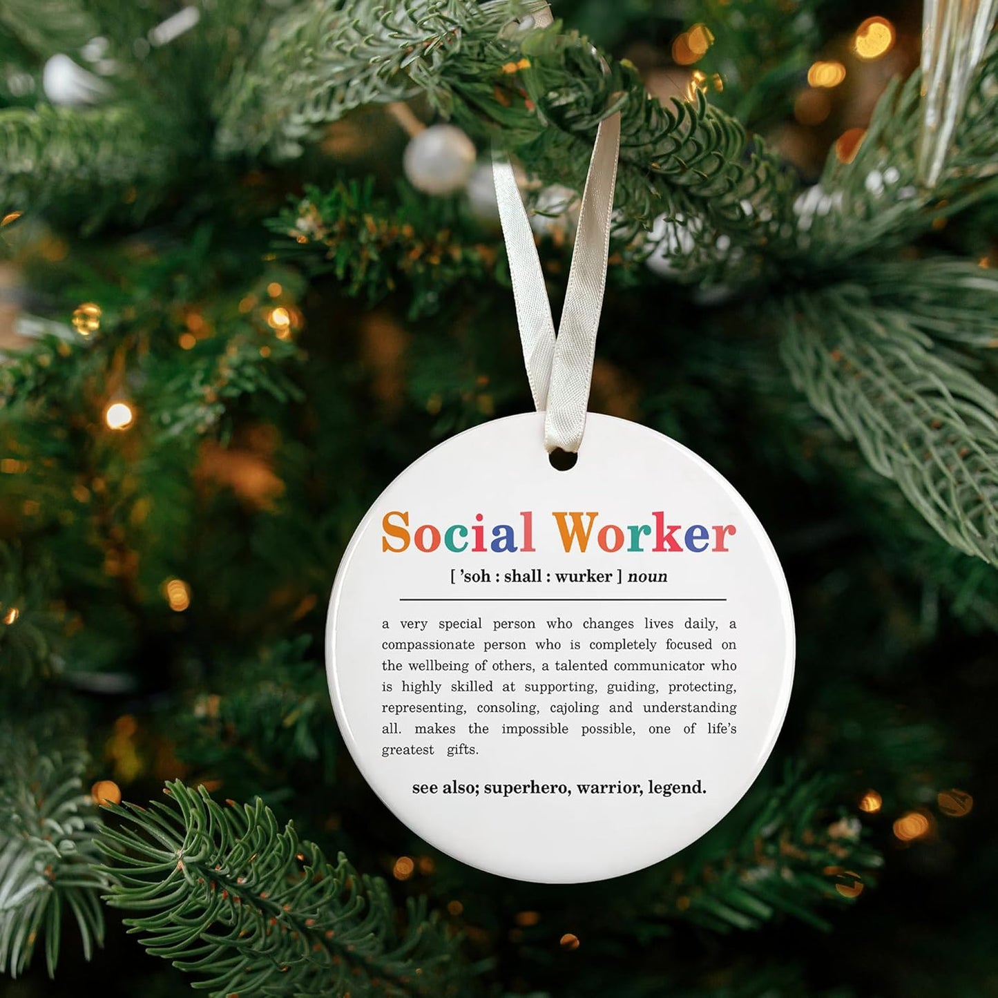 Social Worker Christmas Ornament - Social Worker Gifts for Women - Ceramic Thank You Appreciation Ornament