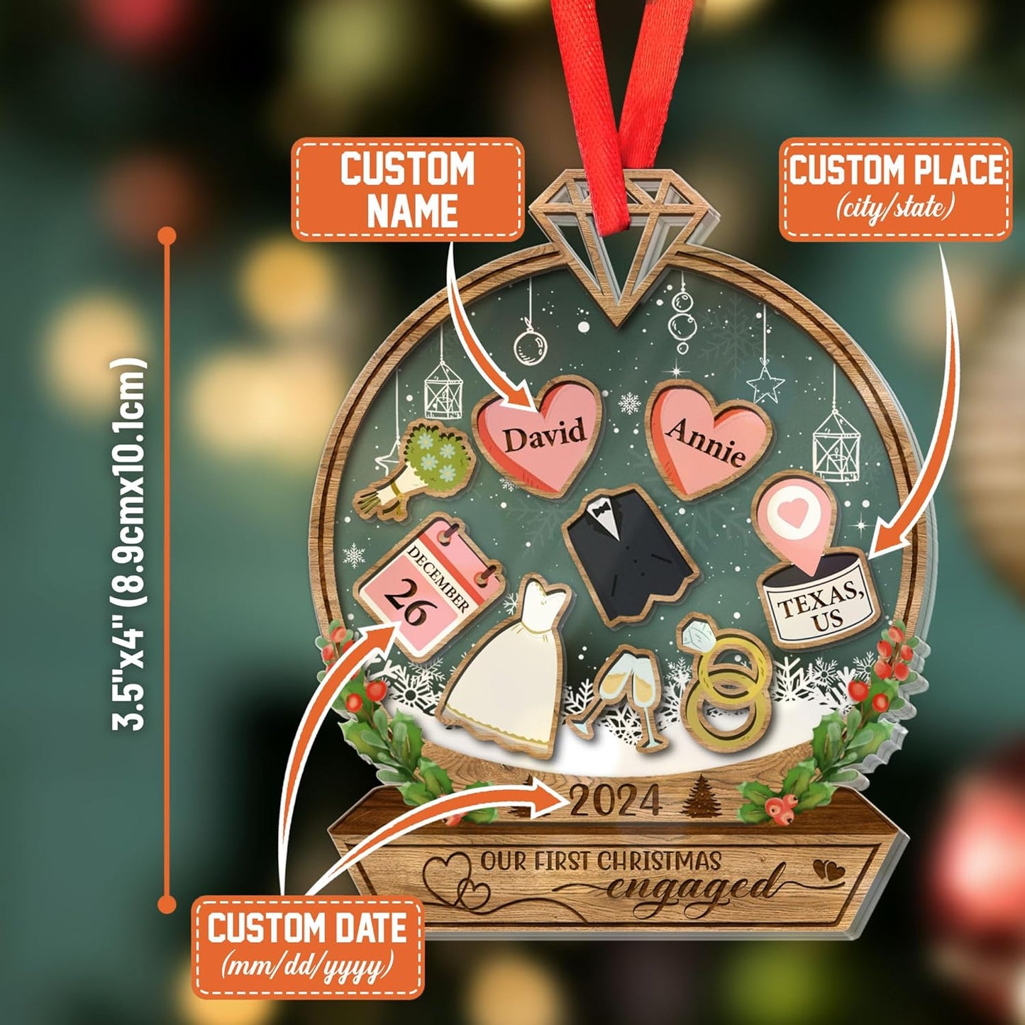 Personalied Our First Christmas Engaged 2024 Shaker Ornament, Engaged Christmas Ornament 2024, Our First Christmas Together Ornament 2024, 1st Christmas Engaged Ornament, Wedding Ornament 7