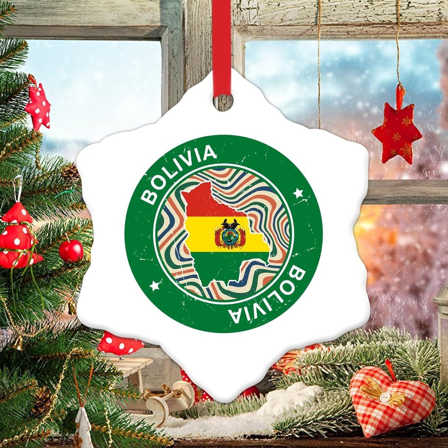 Christmas Ornament - Bolivia Ornament - Ceramic Ornament Holidays Decoration Bolivia Flag Christmas Ornament for Kids National Symboy Christmas Tree Decoration Keepsake