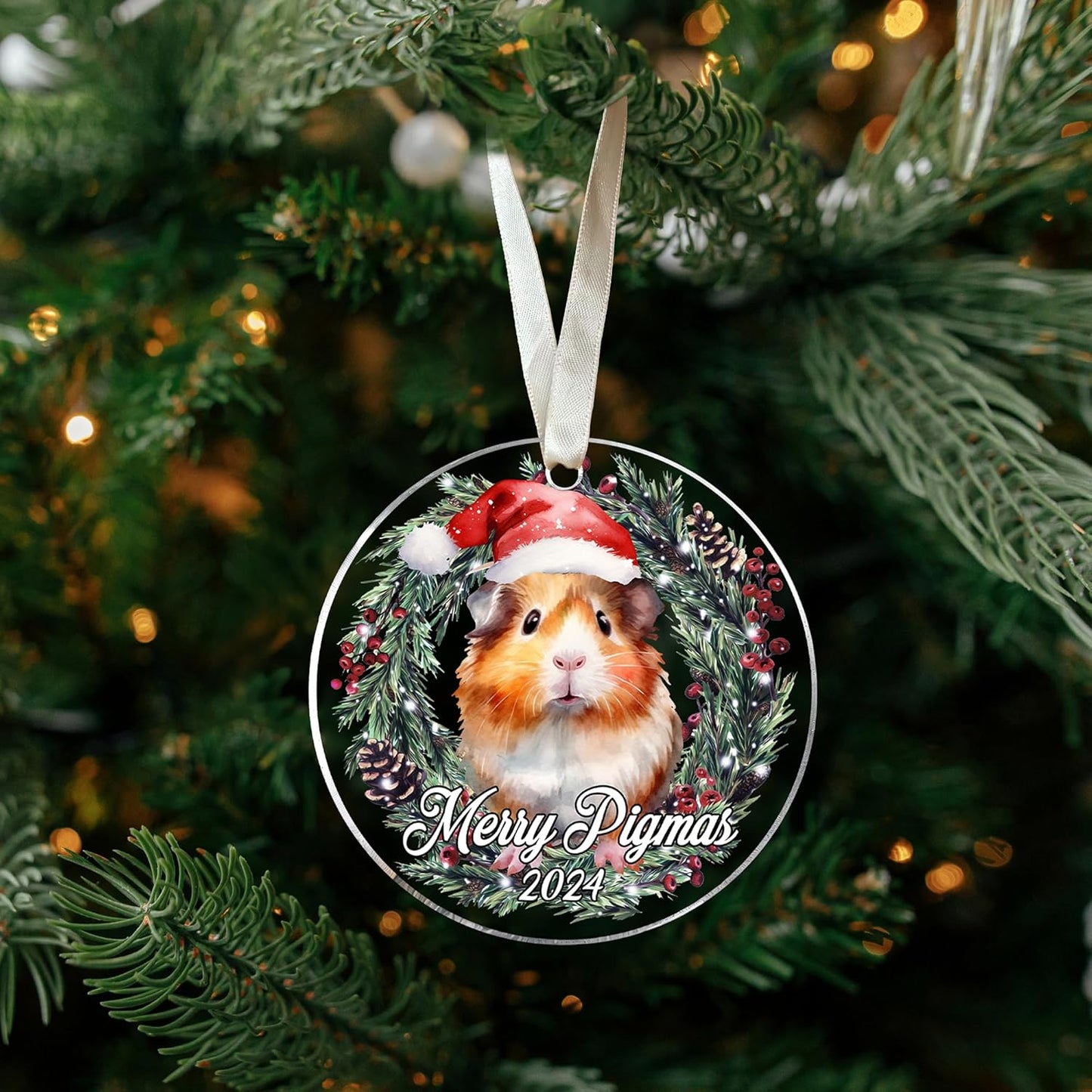 Christmas Guinea Pig Ornament - Lovers' Gifts for Women & Men - Acrylic Ornament
