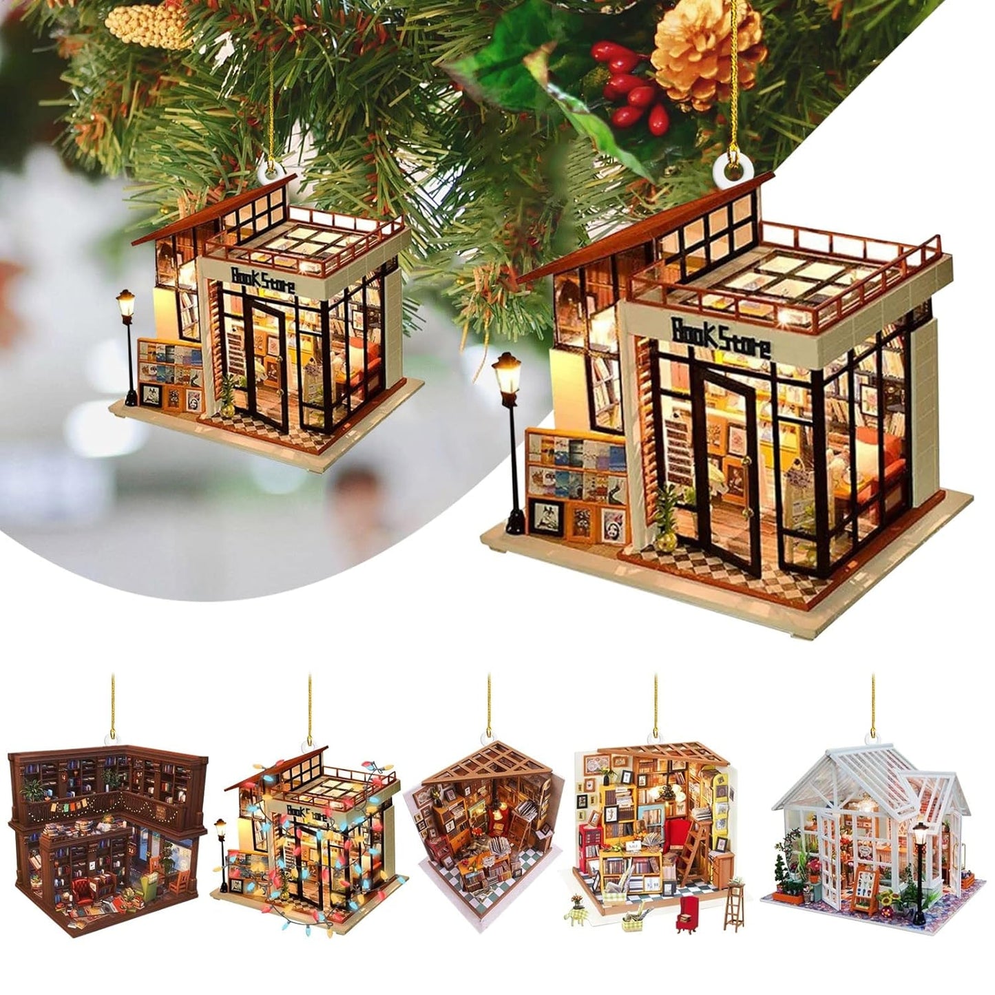 Christmas Bookstore Ornament Christmas Book Tree Ornament 2D Flat Acrylic Bookstore Books Stacked Christmas Tree Ornament for Book Lovers Books Stacked Hanging Ornament Book Lovers Club Ornament (M)