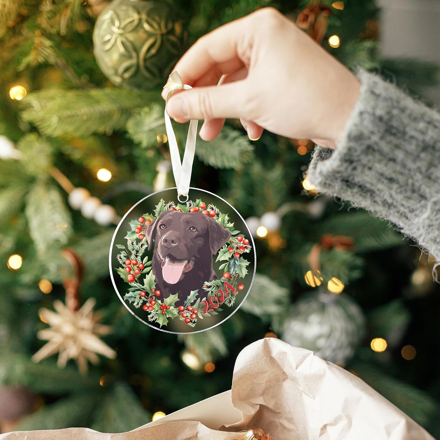 Chocolate Lab Christmas Ornament 2024 - Acrylic Dog Gifts for Women