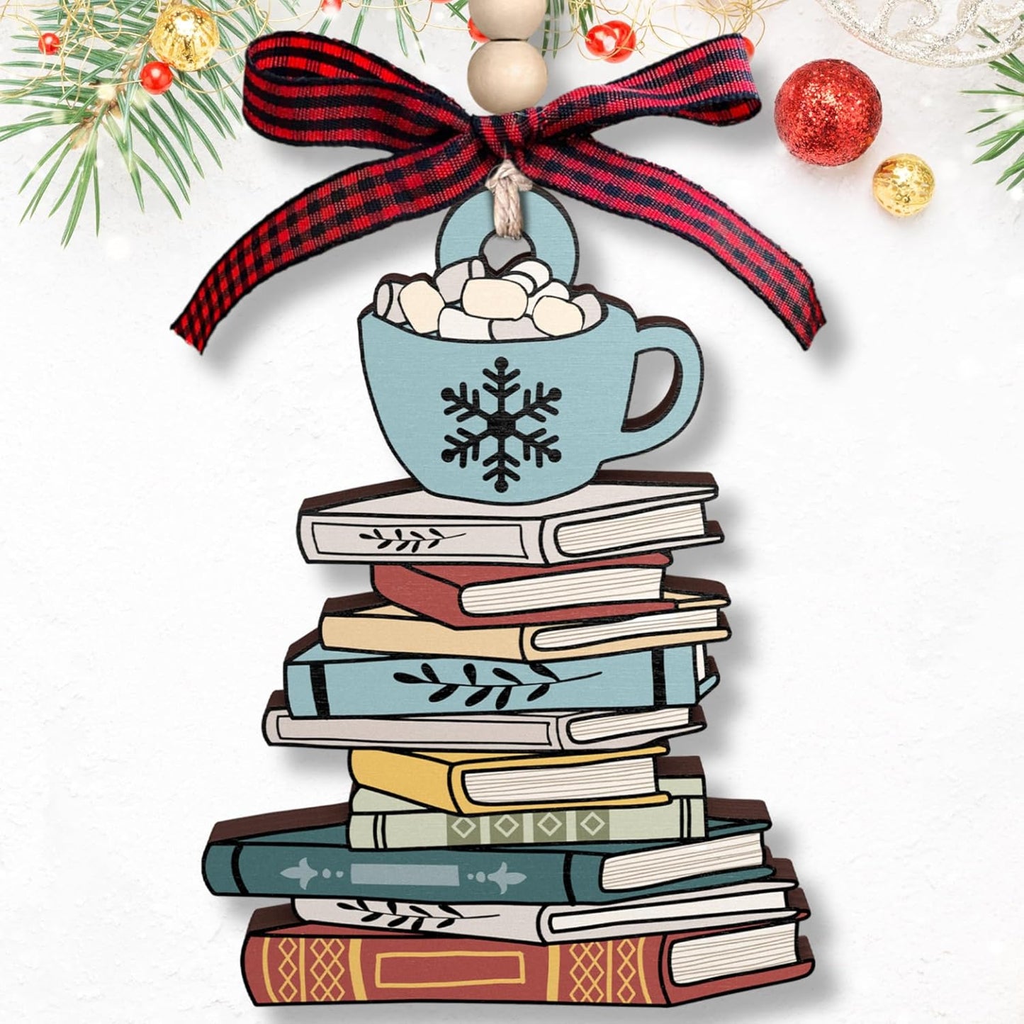 Book Lovers Gifts - Gifts for Book Lovers - Books Tree, Librarian, Nerd, Reader Ornament - Wood Christmas Ornament