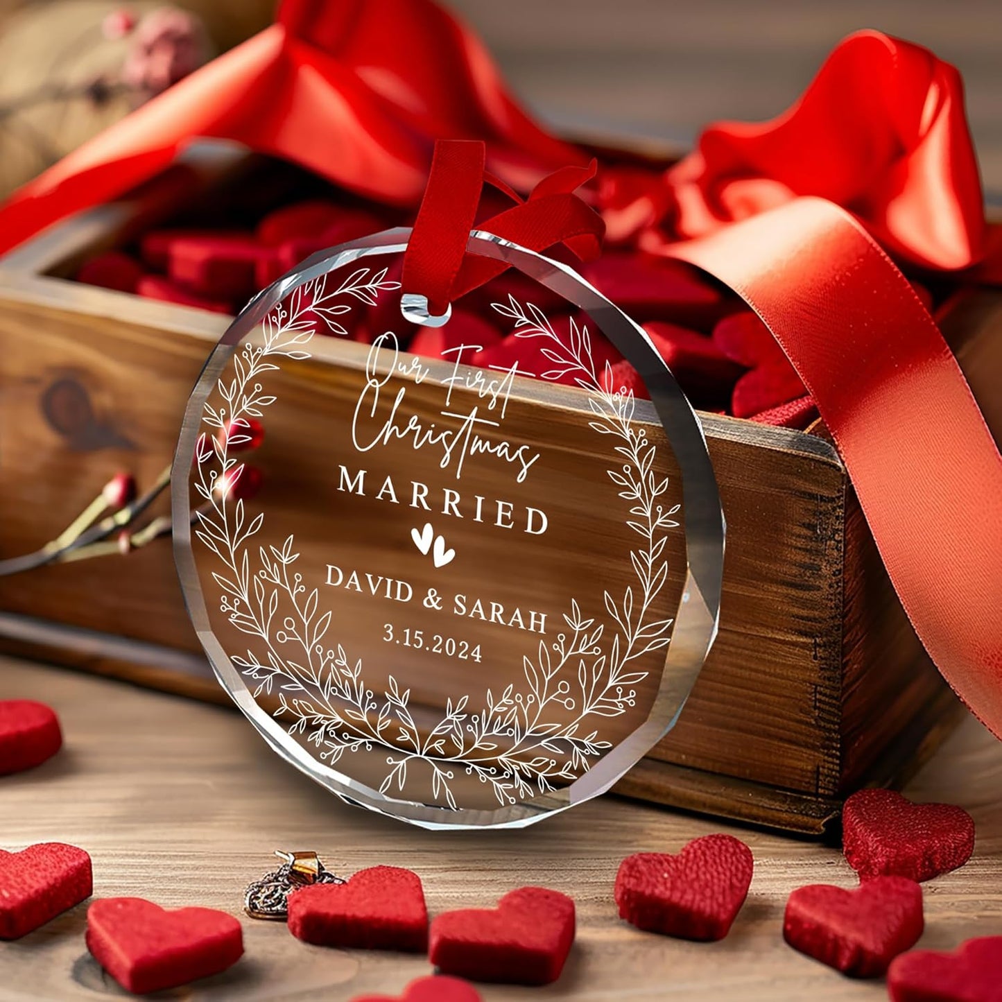 Personalized Our First Christmas Married Crystal Ornament - 2024 Wedding Decoration, Bridal Shower Gifts, Wedding Gifts for Couple, Just Married Newlywed Ornament, Mr & Mrs for Her/Him