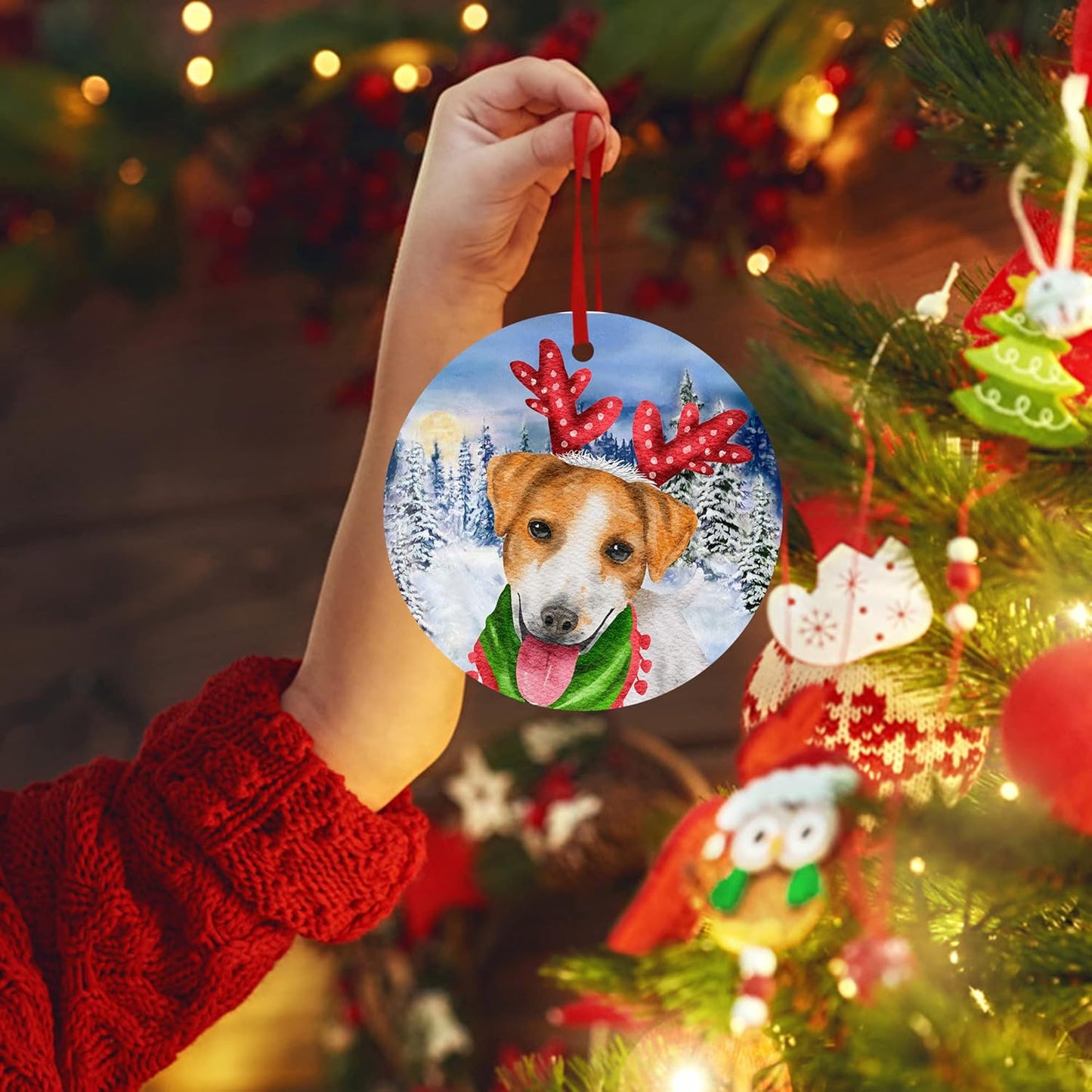 Christmas Ornament 2023 Dog Christmas Hanging Ornament Jack Russell Terrier Ornament Puppy Xmas Ceramic Ornament Snow Dog Ornament for Christmas Tree Decorations Holiday Season Ornament