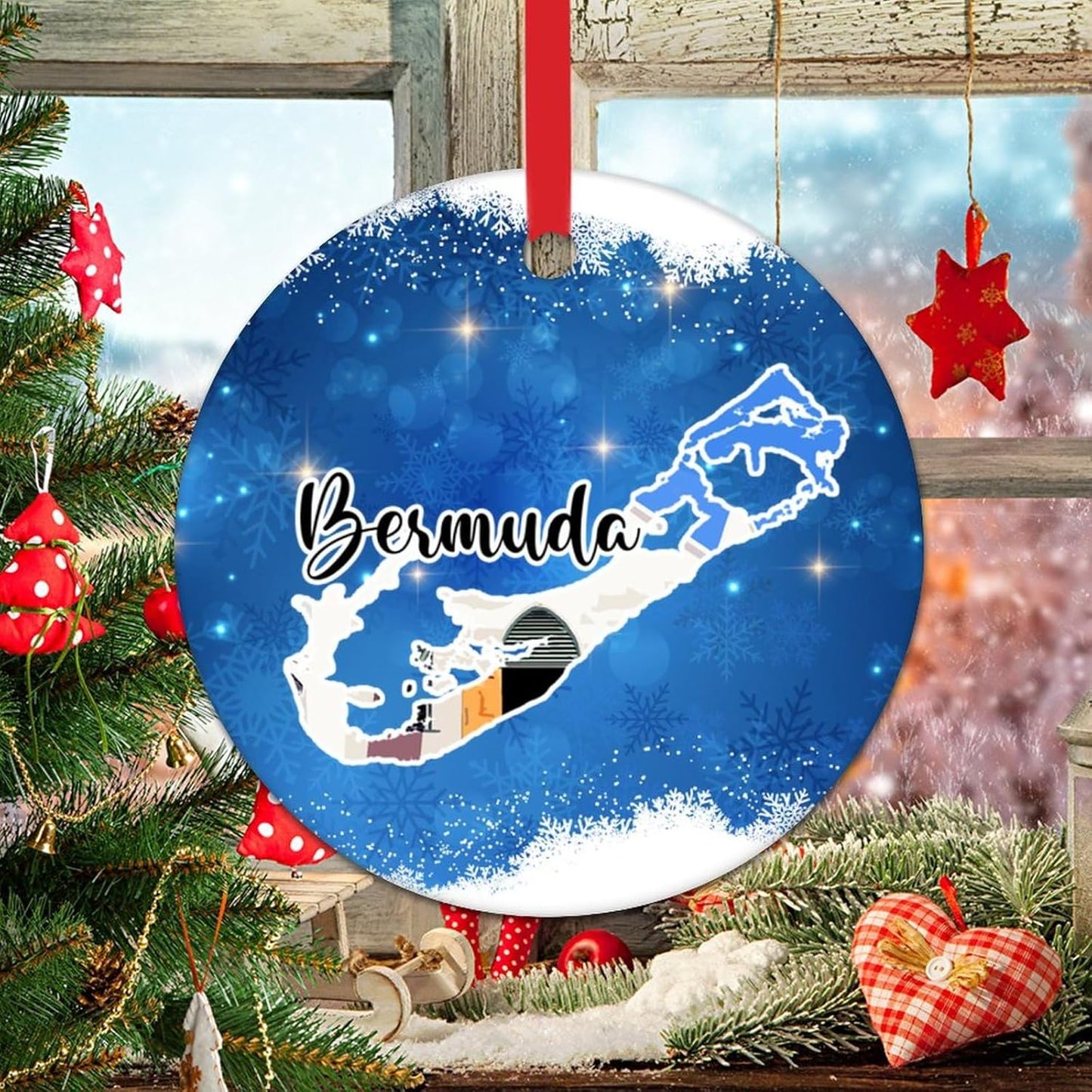 Christmas Ornament - Bermuda Ornament - Porcelain Ceramic Christmas Ornament Bermuda Landscapes Cityscape Ornament for Christmas Decor Travel Souvenir Funny Christmas Hanging Decor