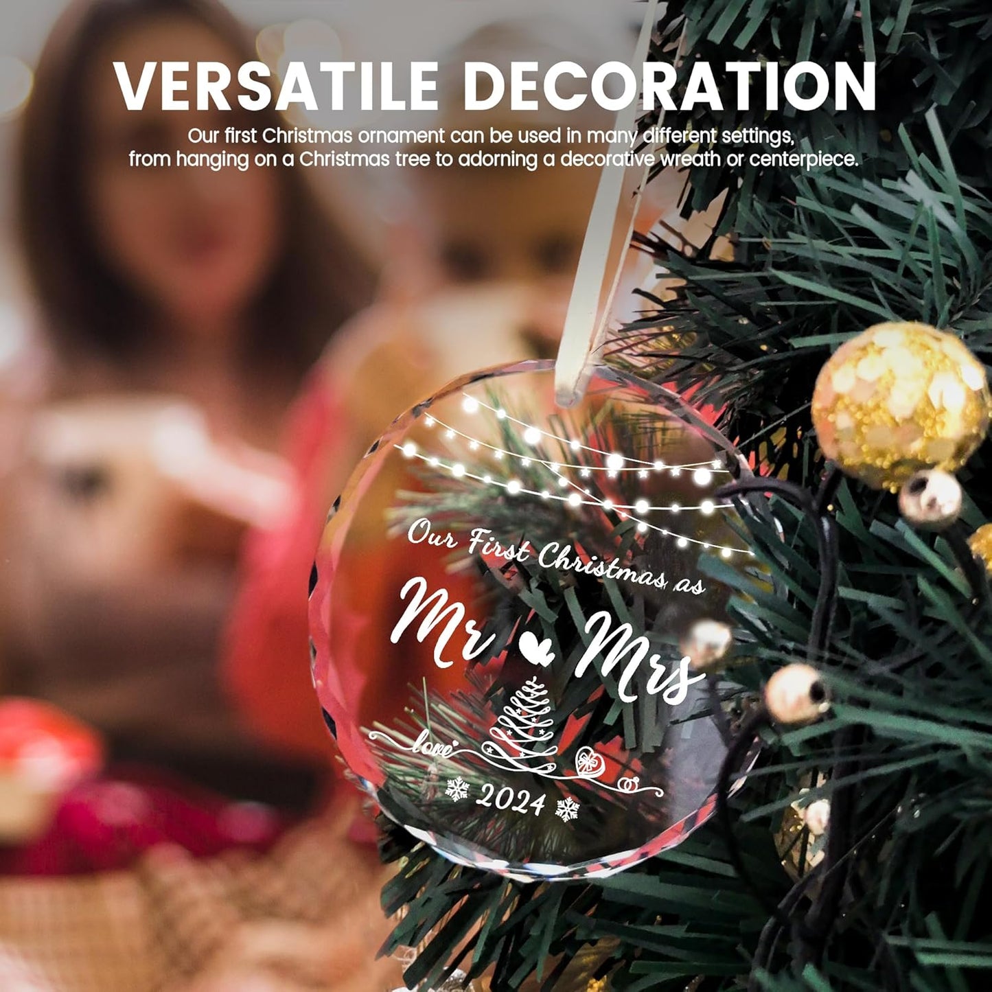 Wedding Gifts for Couples 2024, Crystal First Christmas Married Ornaments, Our First Christmas as Mr Mrs Ornament with Gift Box, Bridal Shower Gift for Bride, Newlywed