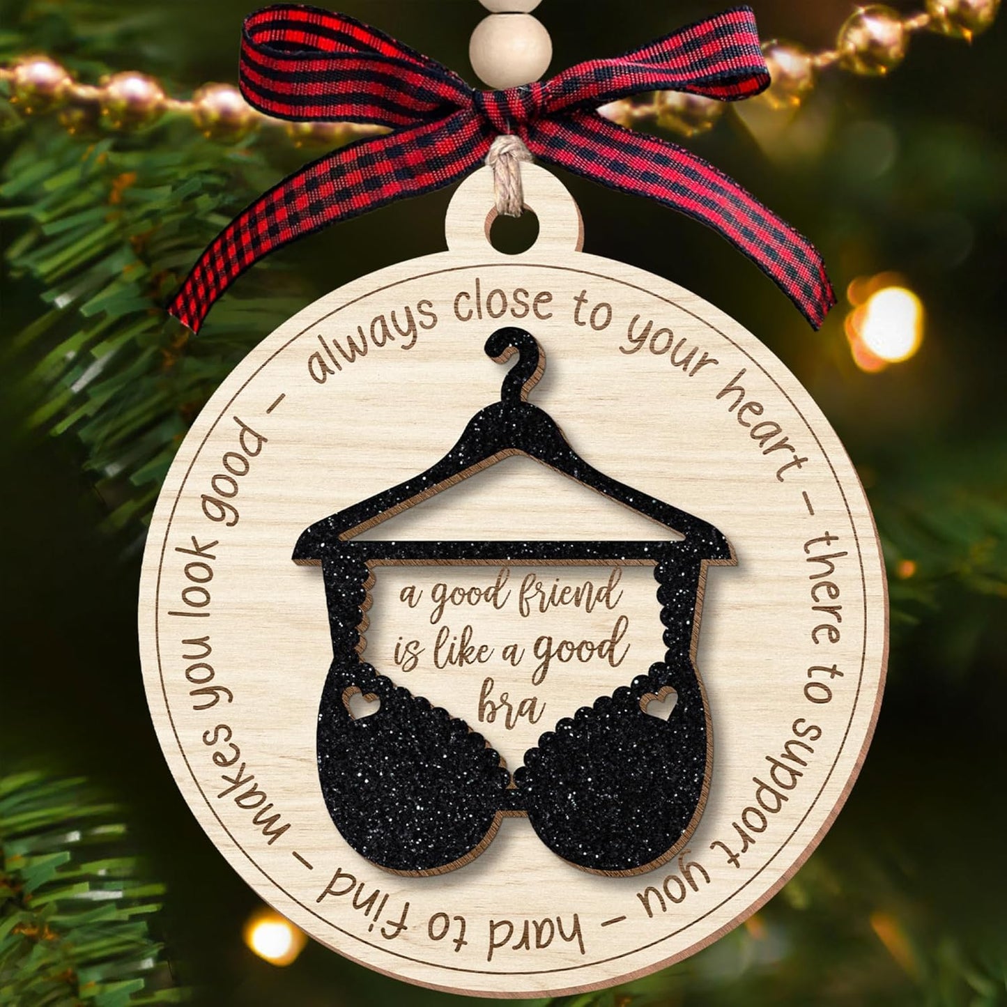Best Friend Christmas Ornaments - Gifts for Friends Female - Friendship Gifts - 2 Layer Wood & Acrylic Ornament