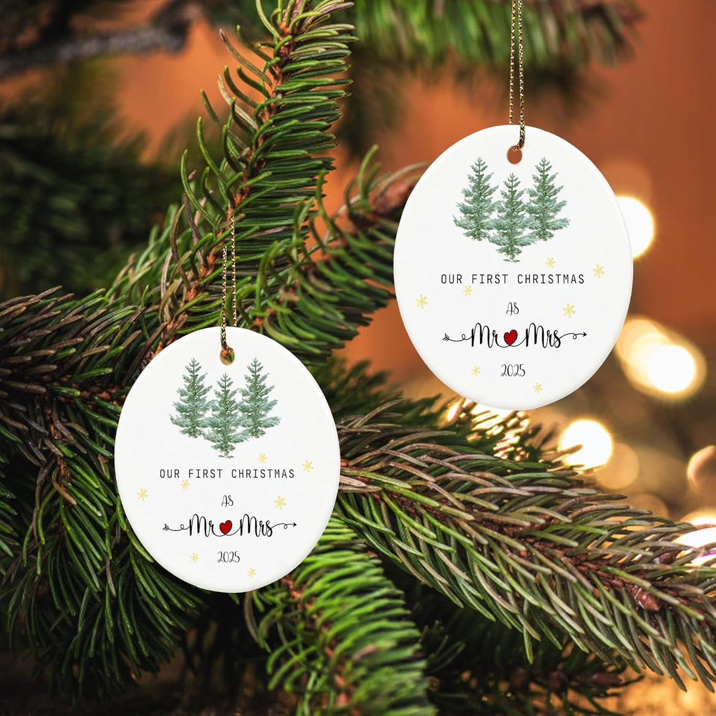 Hanging Ornament, First Christmas Married 2024, 2.9'' Ceramic Newlywed Keepsake, Mr & Mrs Christmas Ornament, Wedding, Christmas Decoration