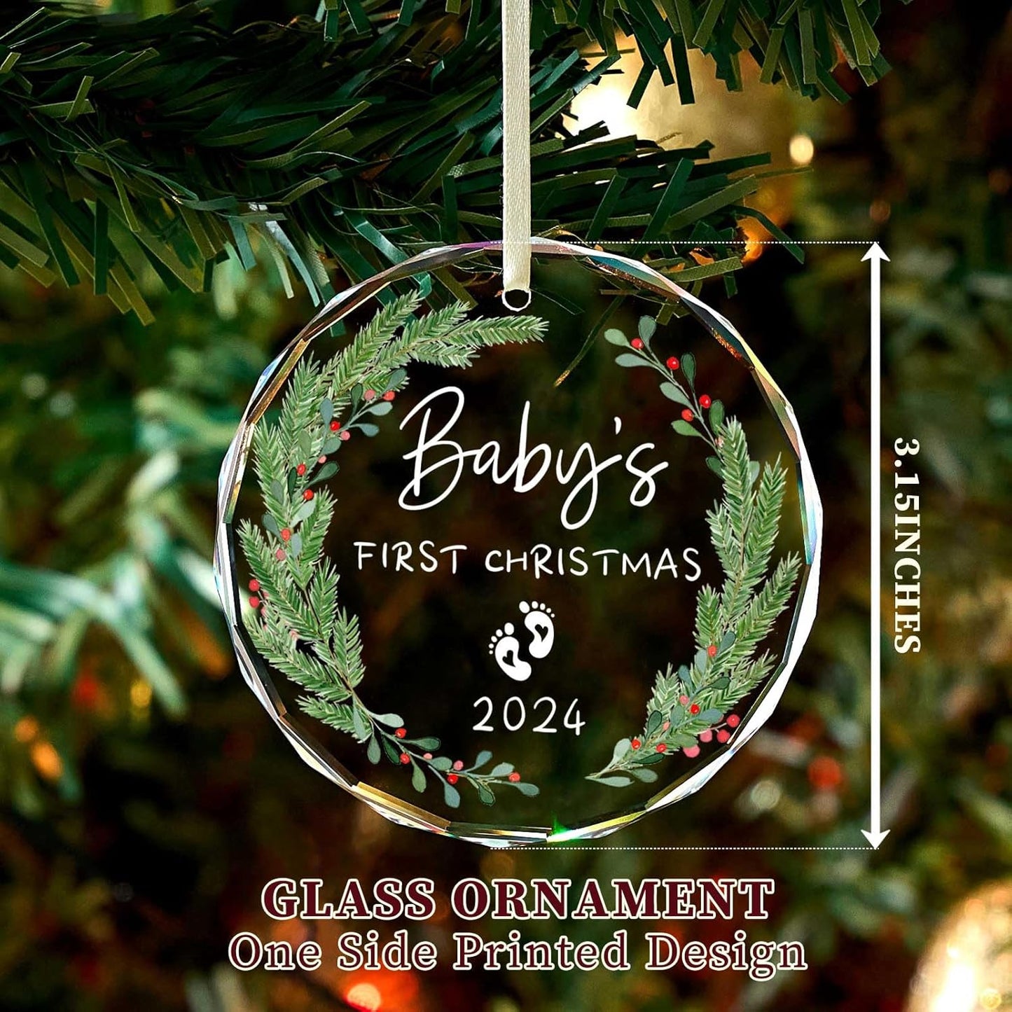 Baby's First Christmas Ornament 2024,Babys First Christmas Ornament for Girl,Boy,Glass Babies First Christmas Ornaments with Box