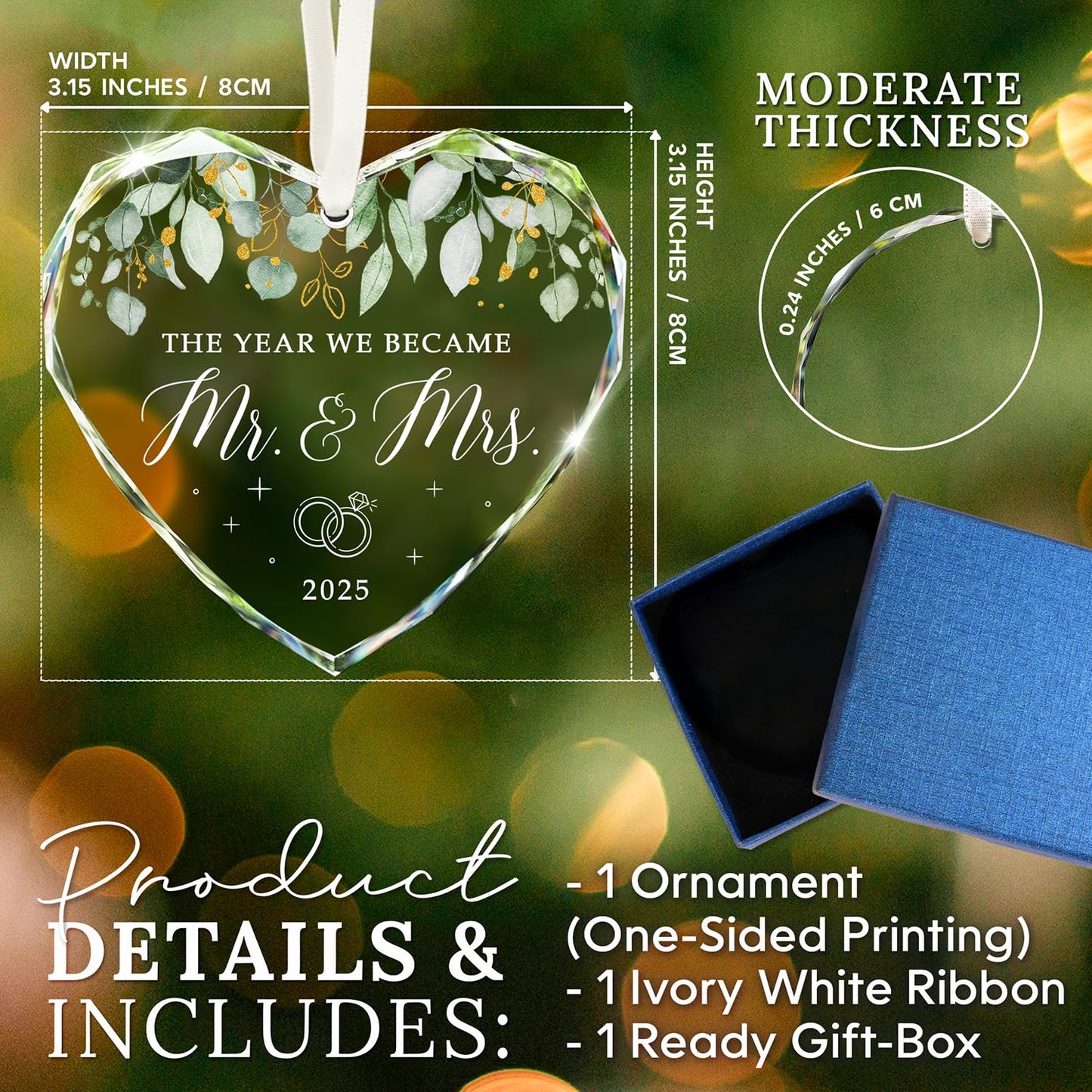 Wedding Gifts for Couples 2025 - Mr and Mrs Gifts - Wedding Gift Ideas for Newly Wed Couple, Bride, Bridal Shower, Future Mr & Mrs - Just Married Glass Ornament 2025, 1st Married Decorations