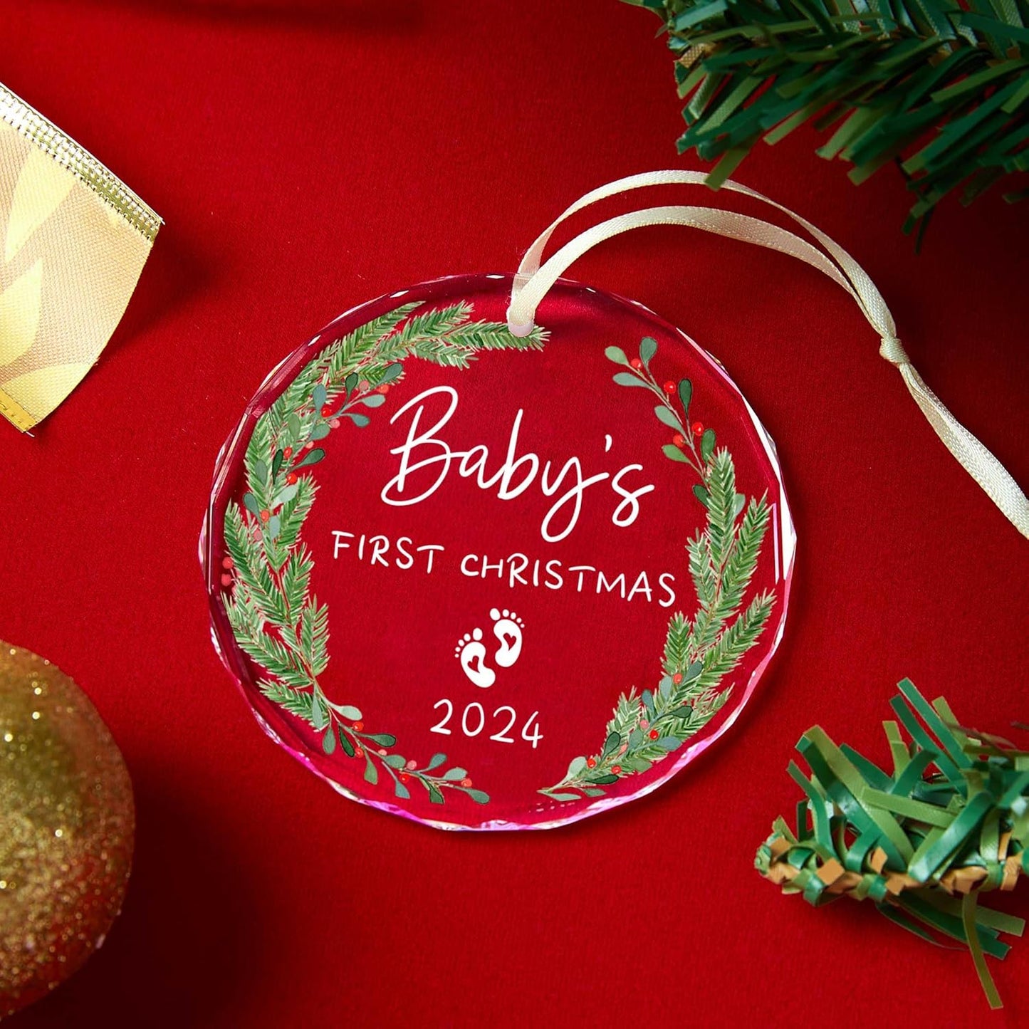 Baby's First Christmas Ornament 2024,Babys First Christmas Ornament for Girl,Boy,Glass Babies First Christmas Ornaments with Box