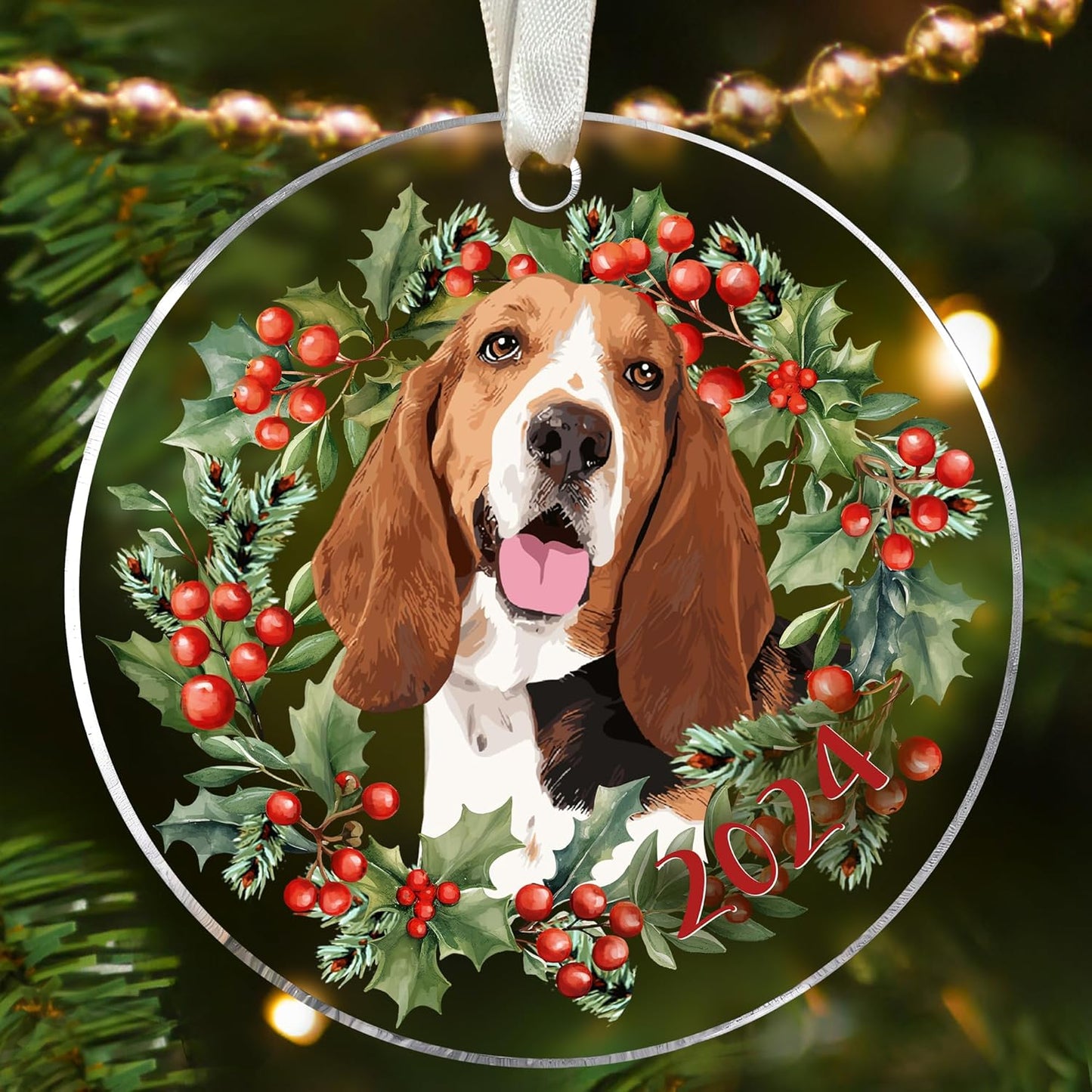 Basset Hound Ornament - Basset Hound Gifts for Women, Dog Gifts for Women, Men - Acrylic Christmas Ornament