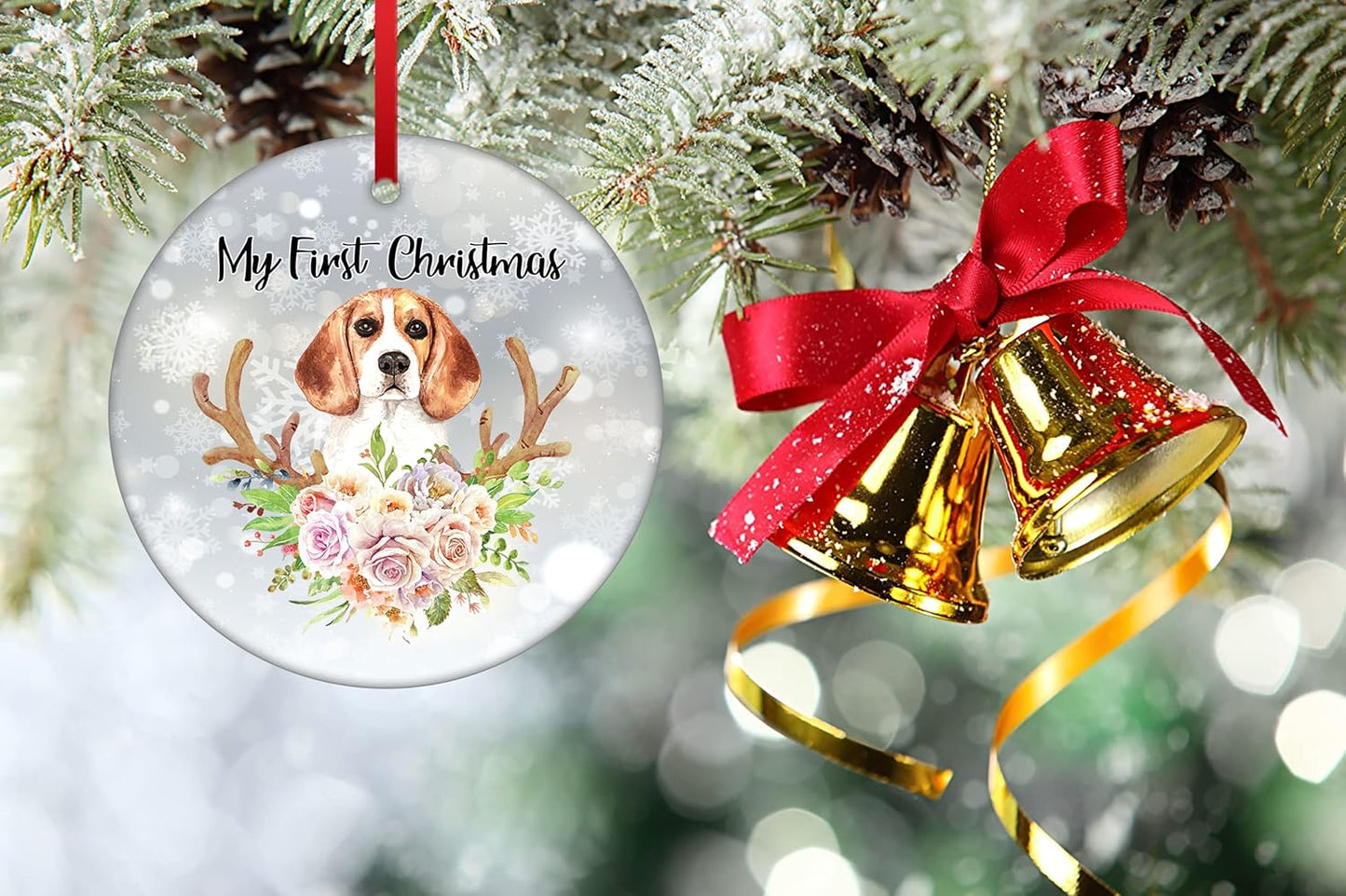 Beagle Dog Ornament for Xmas Trees Beagle's First Christmas Ornament Puppy Christmas Hanging Ornament Pet Ceramic Ornament Christmas Tree Decorations Ceramic Ornament Deer Dog Christmas Ornament