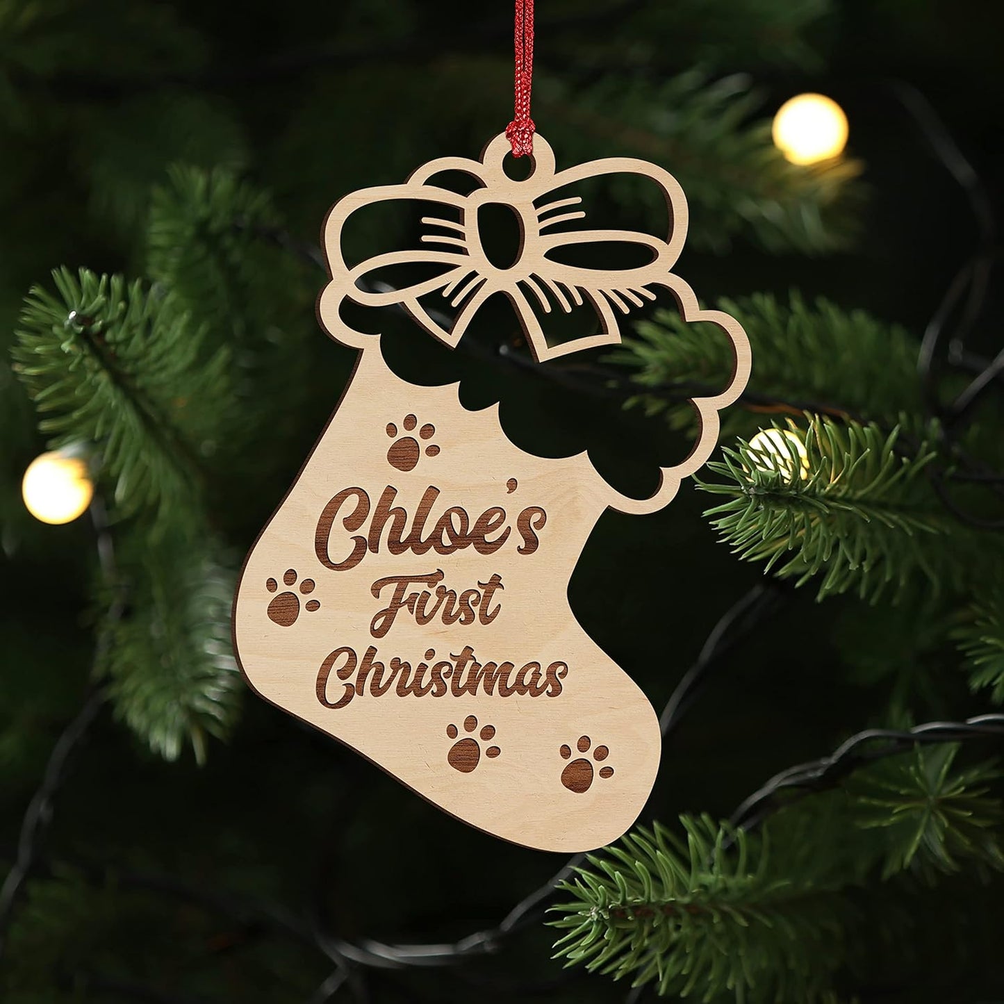Puppy First Christmas Ornament 2024 with Pet's Name - Dog First Chrismas Ornament 2024 - Laser Engraved Wood Ornament, New Dog Christmas Ornament