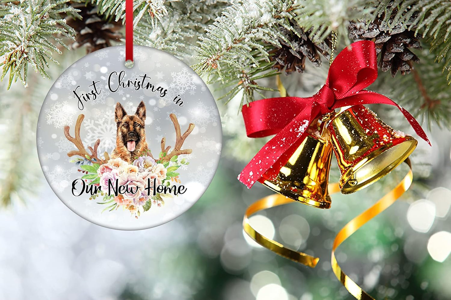 German Shepherd Christmas Ornament First Christmas Married Ornament 2021 New Home Hanging Decorations Ornament Shepherd Dog First Christmas Tree Ornament Ceramic Ornament Newlywed Gifts for Couples