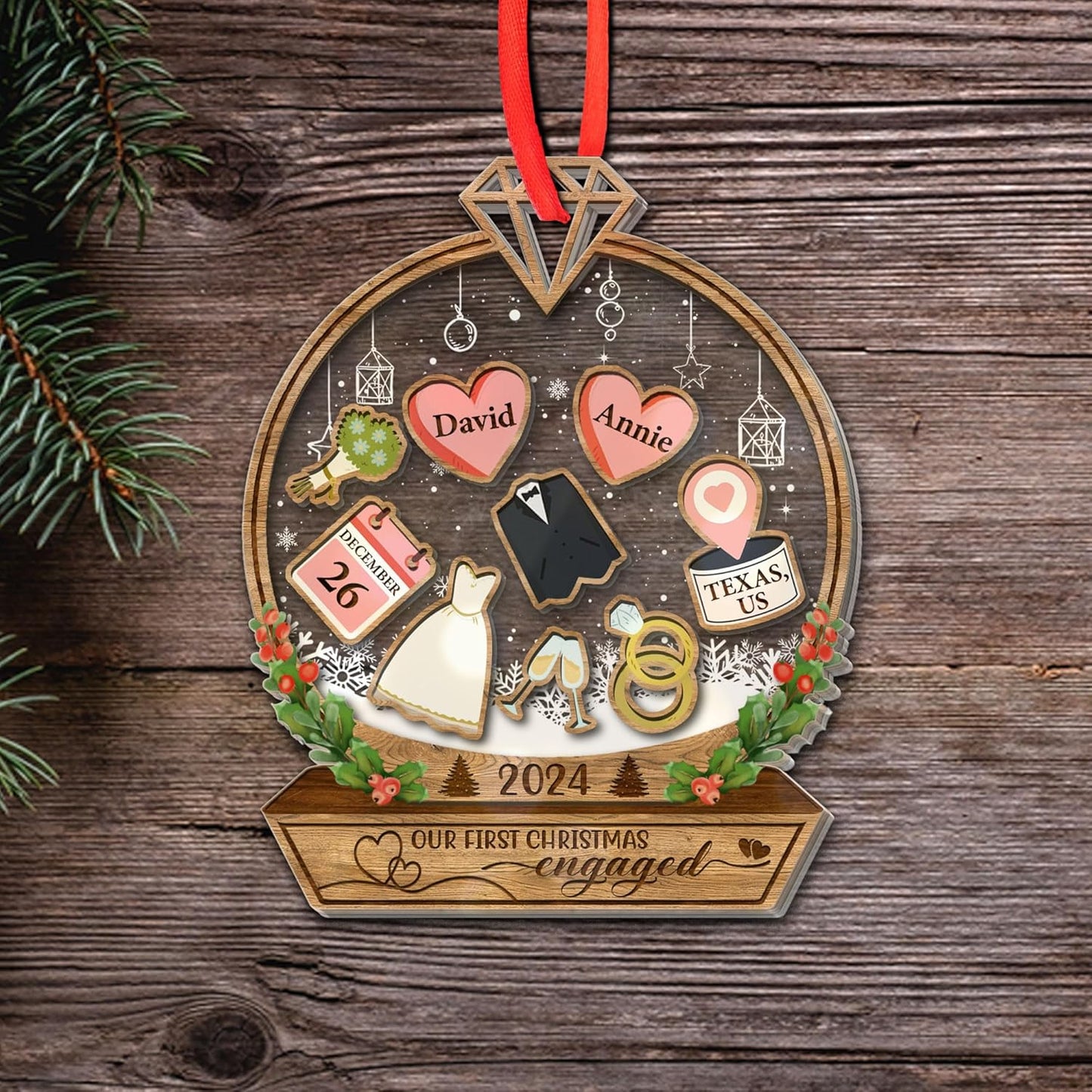 Personalied Our First Christmas Engaged 2024 Shaker Ornament, Engaged Christmas Ornament 2024, Our First Christmas Together Ornament 2024, 1st Christmas Engaged Ornament, Wedding Ornament 7