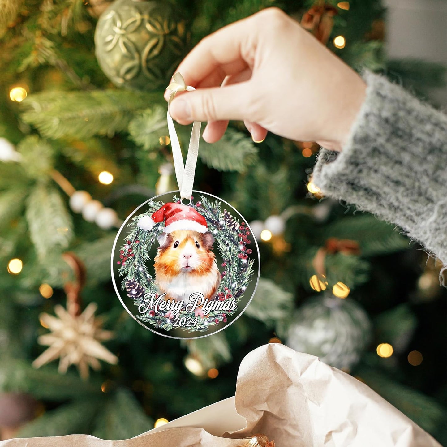 Christmas Guinea Pig Ornament - Lovers' Gifts for Women & Men - Acrylic Ornament