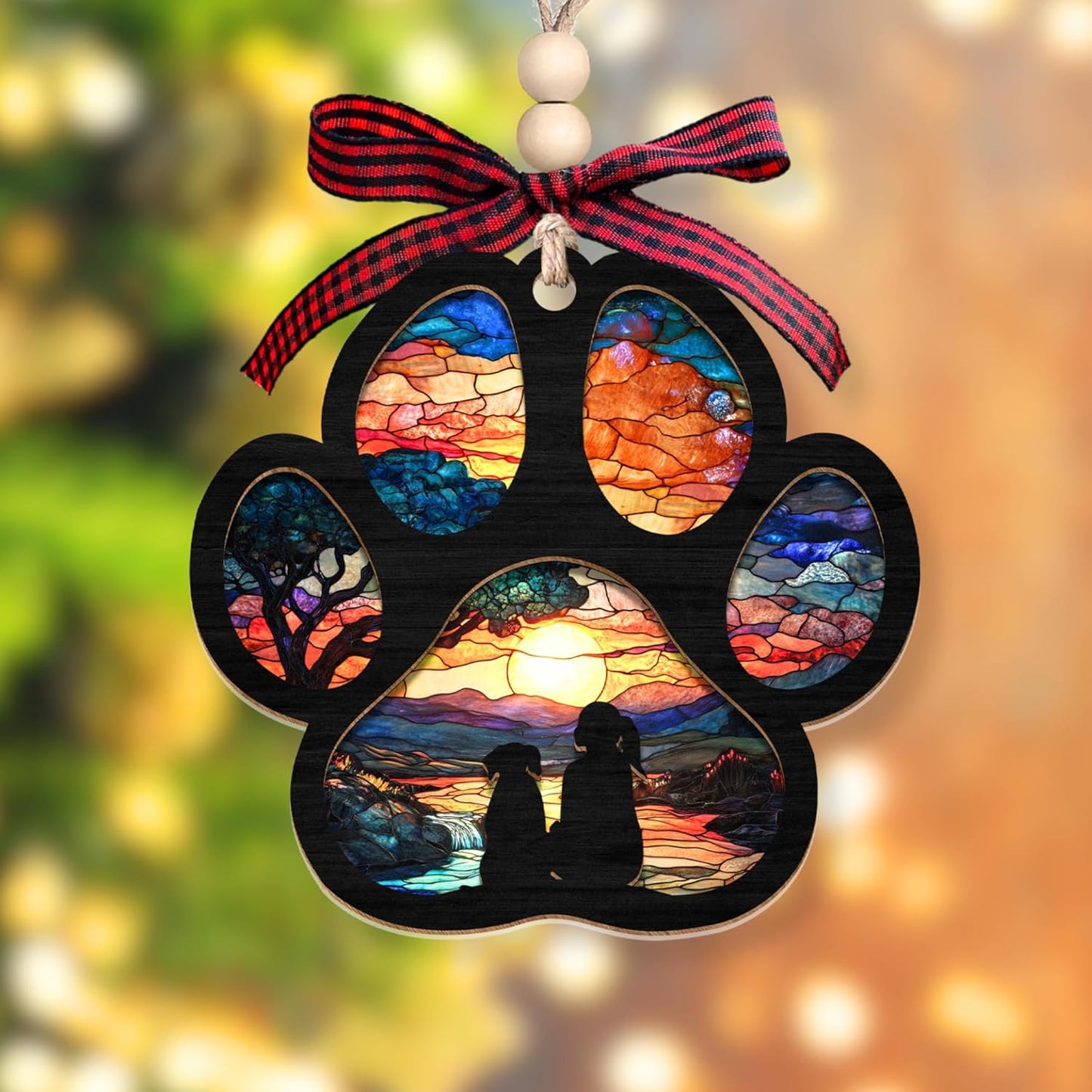 Dog Memorial Ornament - Pet Memorial Gifts, Pet Sympathy Gifts - 2 Layer Wood Acrylic Dog Suncatcher Ornament