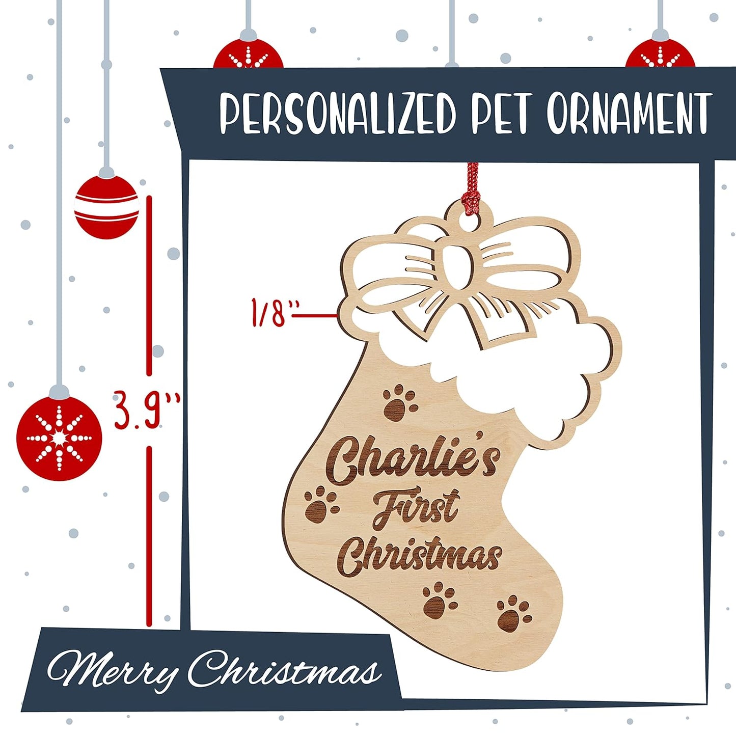 Puppy First Christmas Ornament 2024 with Pet's Name - Dog First Chrismas Ornament 2024 - Laser Engraved Wood Ornament, New Dog Christmas Ornament