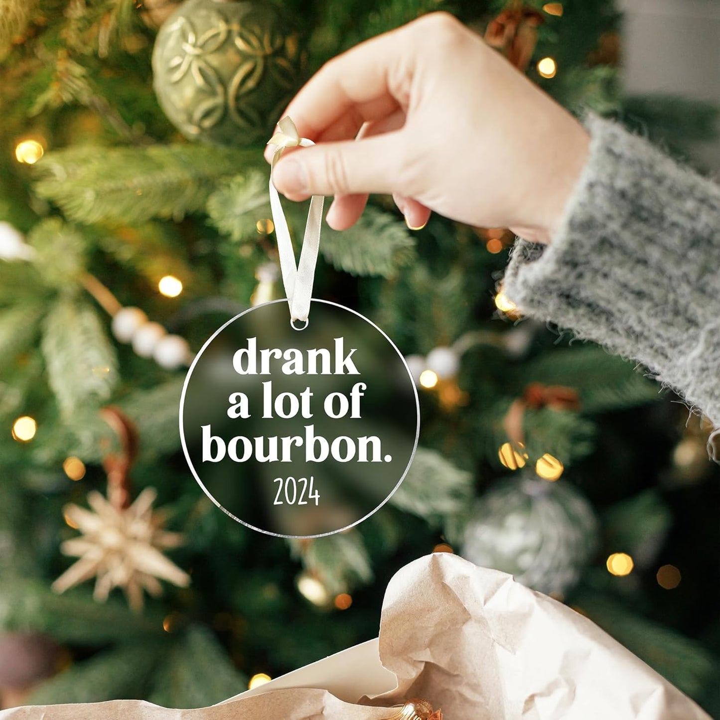 Bourbon Ornament - Wine Ornaments, Whiskey Ornaments - Bourbon Gifts for Women Men - Acrylic Ornament