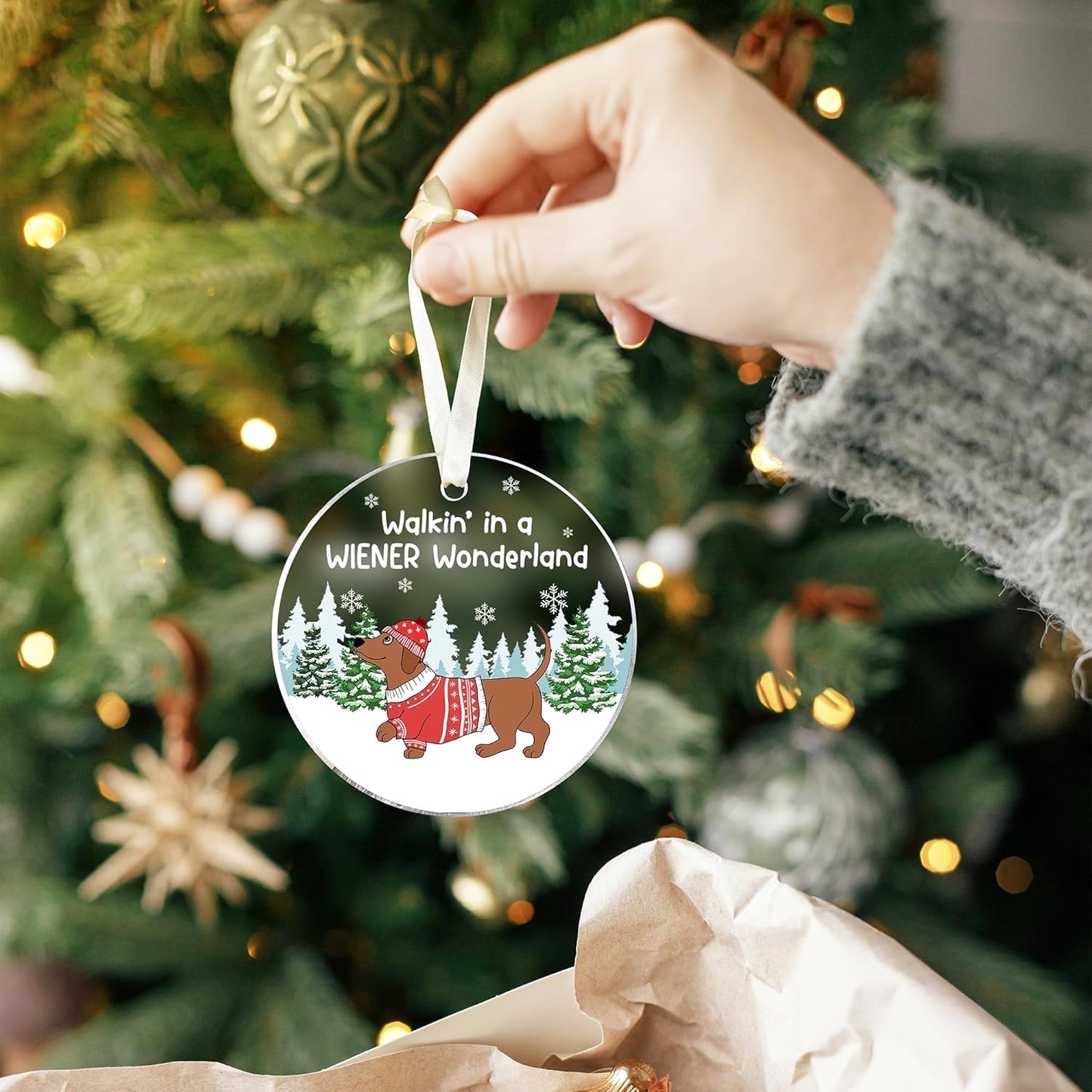 Dachshund Christmas Ornaments - Wiener Dog Gifts for Women - Acrylic Ornament