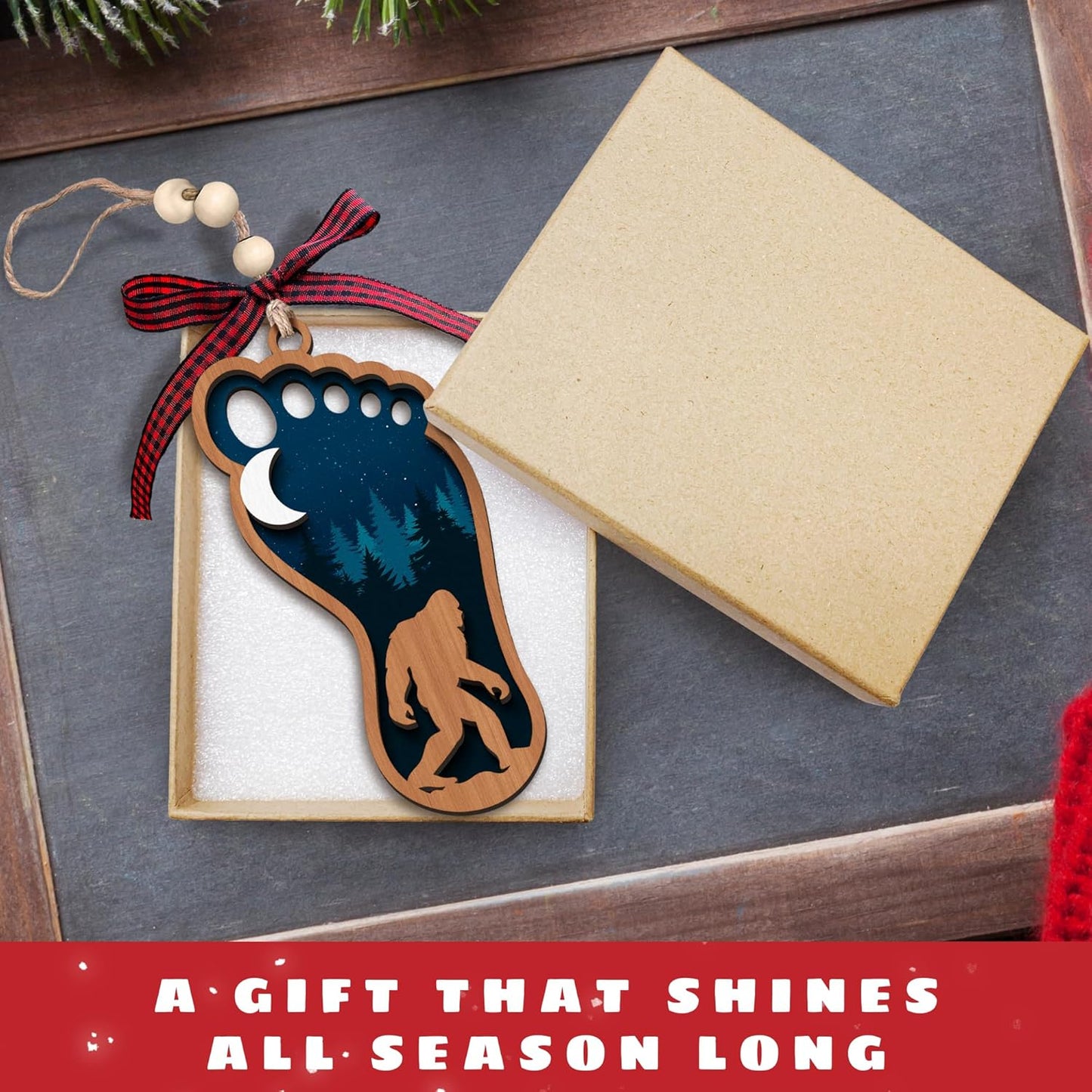 Bigfoot Ornament - Bigfoot Gifts, Sasquatch Gifts - Sasquatch Big Foot Christmas Tree Ornaments - Wood Ornament