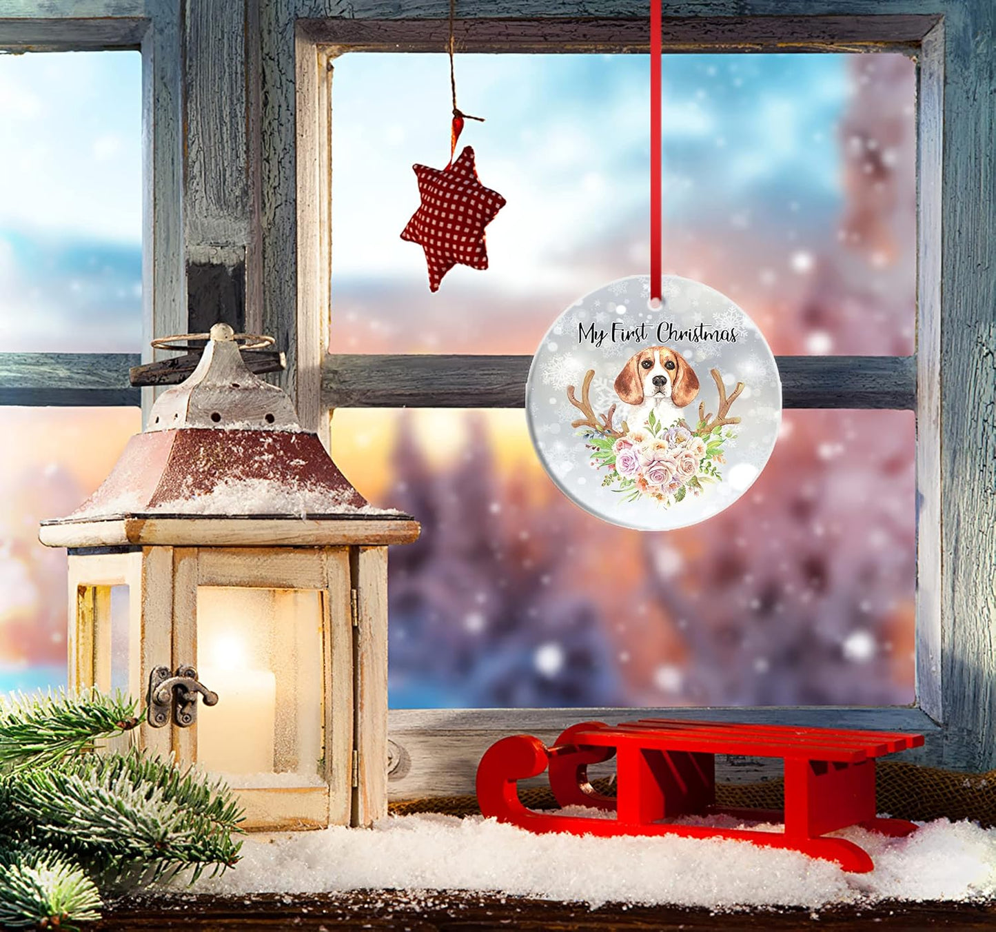 Beagle Dog Ornament for Xmas Trees Beagle's First Christmas Ornament Puppy Christmas Hanging Ornament Pet Ceramic Ornament Christmas Tree Decorations Ceramic Ornament Deer Dog Christmas Ornament