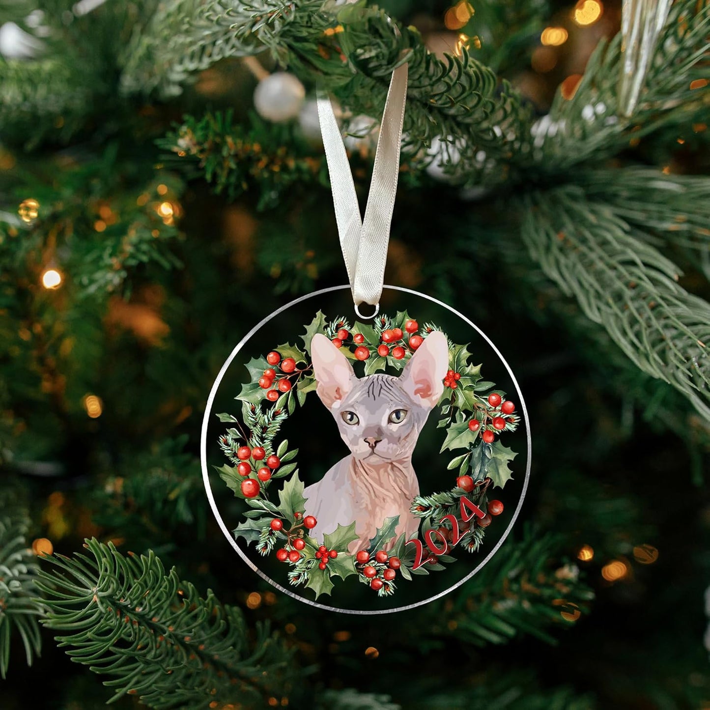 Sphynx Cat Christmas Ornament - Cat Lover Gifts for Women, Men - Acrylic Christmas Ornament 2024