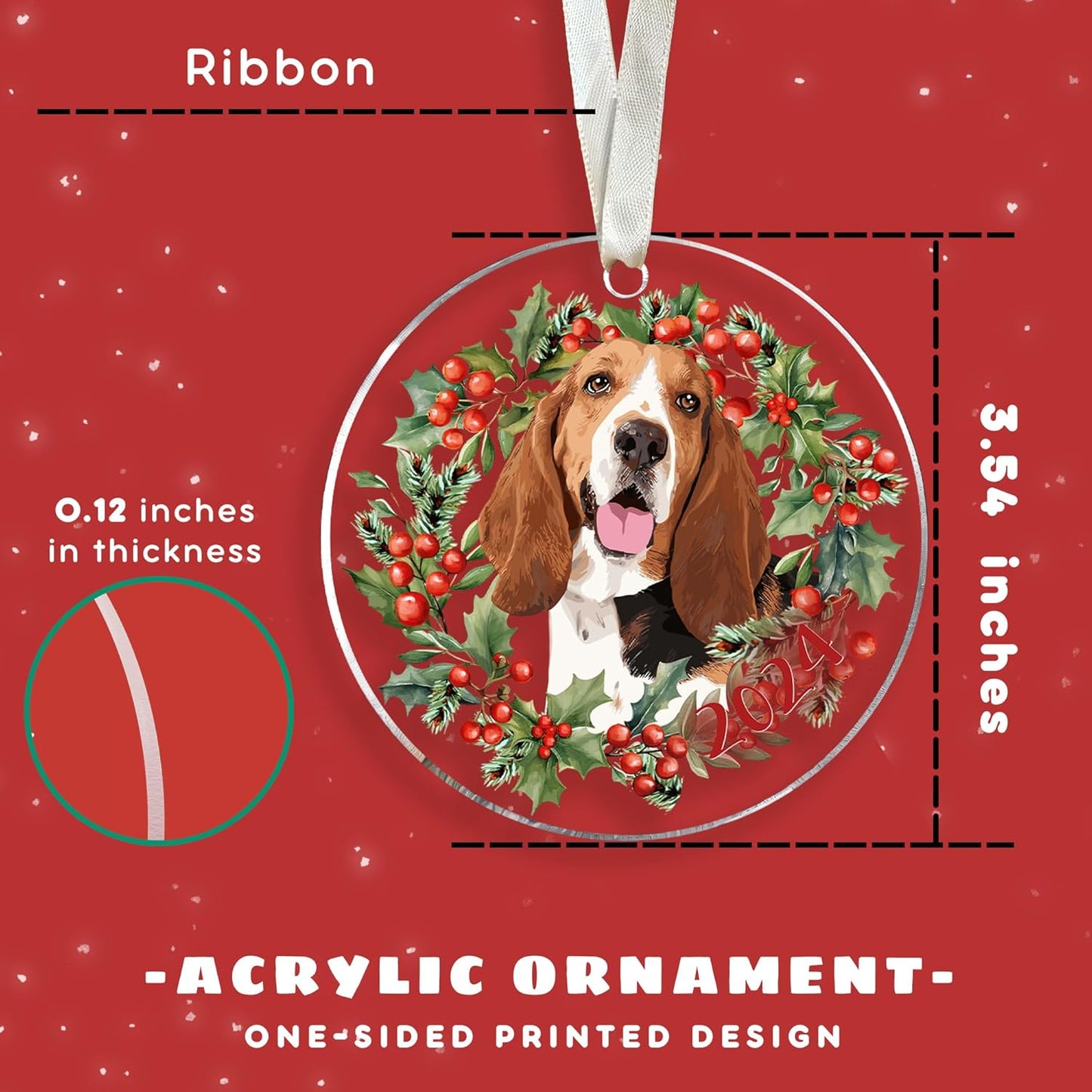 Basset Hound Ornament - Basset Hound Gifts for Women, Dog Gifts for Women, Men - Acrylic Christmas Ornament