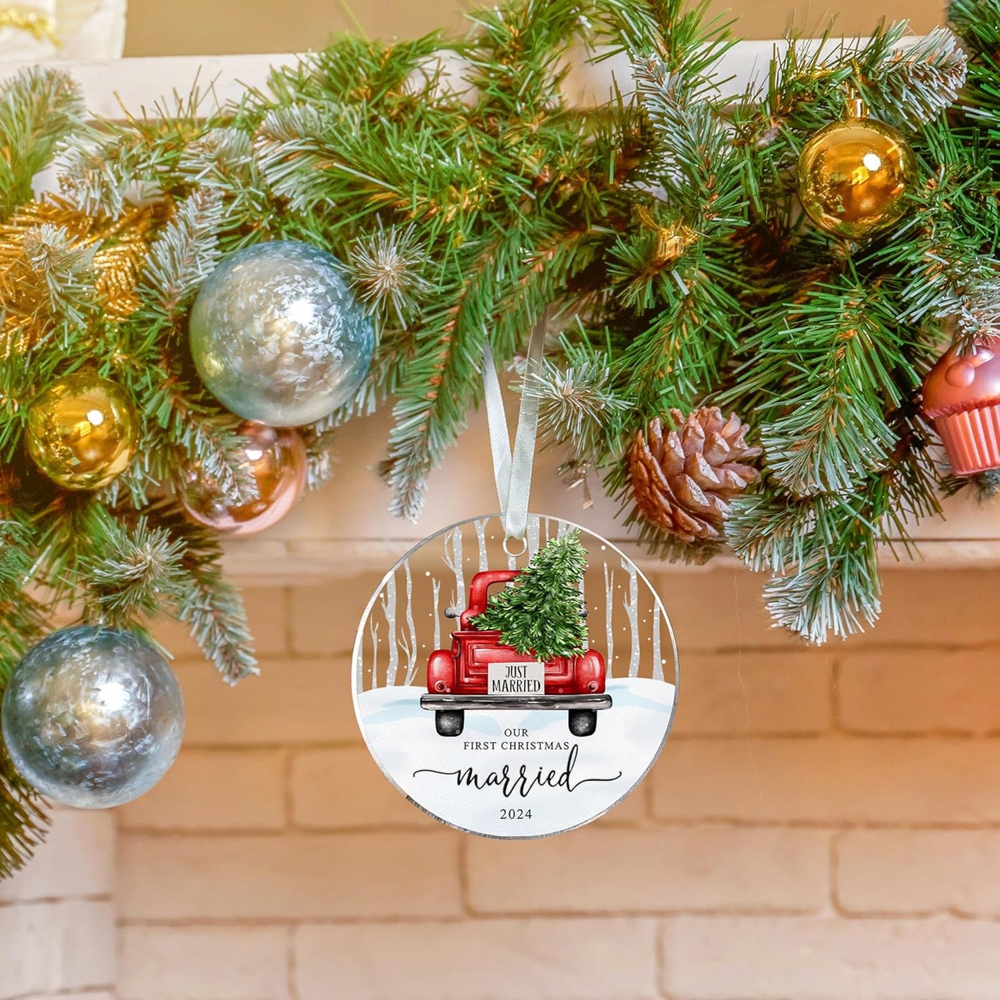 Our First Christmas Ornament - Married 2024 - Mr & Mrs Gift - Acrylic Ornament for Couple's Wedding, Bride's Bridal Shower