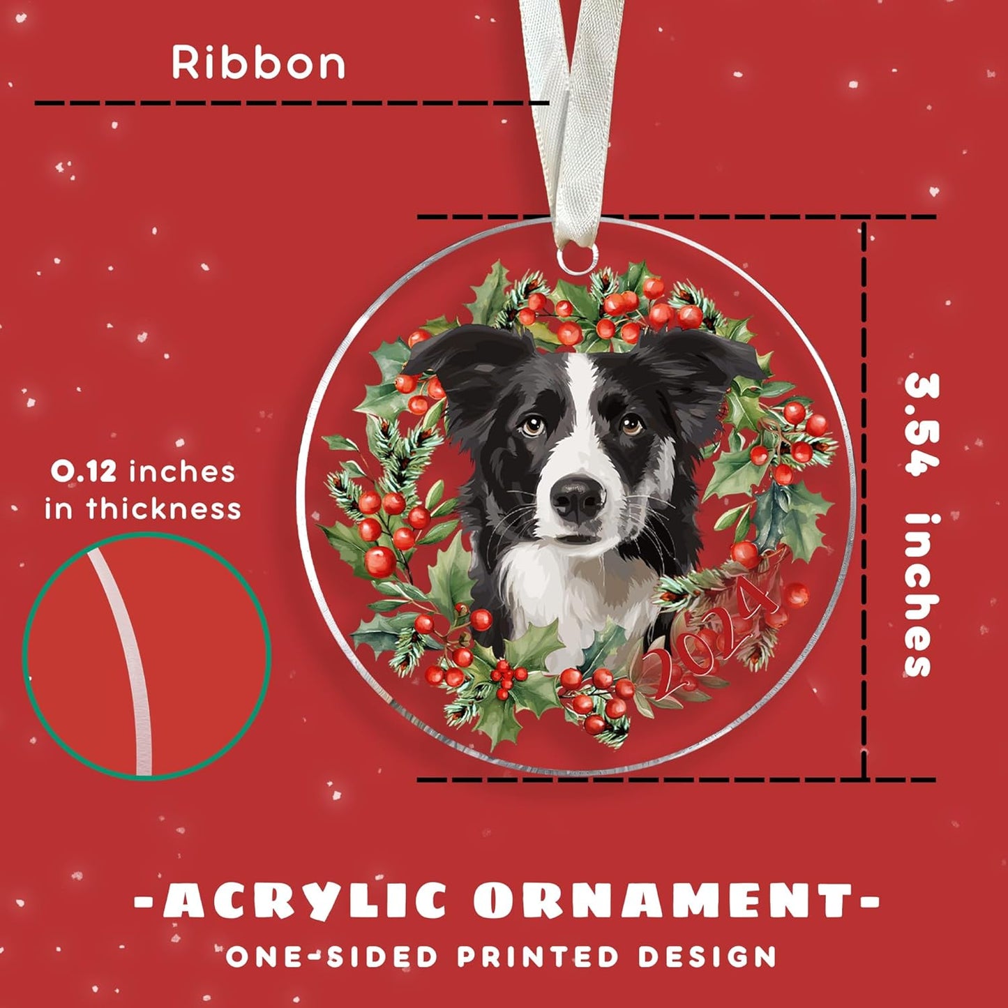 Border Collie Ornament - Border Collie Ornaments for Christmas Tree - Border Collie Gifts for Women, Dog Gifts for Women, Dog Lovers Gifts for Women - Acrylic Ornament