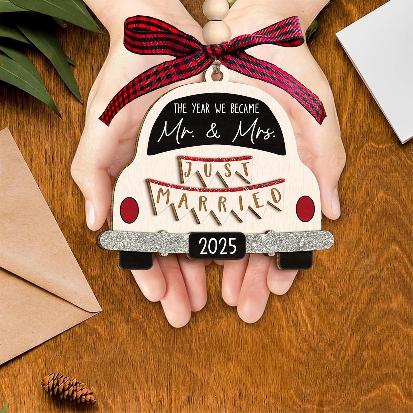 Wedding Ornament 2025 - The Year We Became Mr Mrs - Newlywed, Just Married Gift for Couple - First Christmas Wedding Gift for Newlyweds, Bride, Groom - Bridal Shower Xmas Decoration