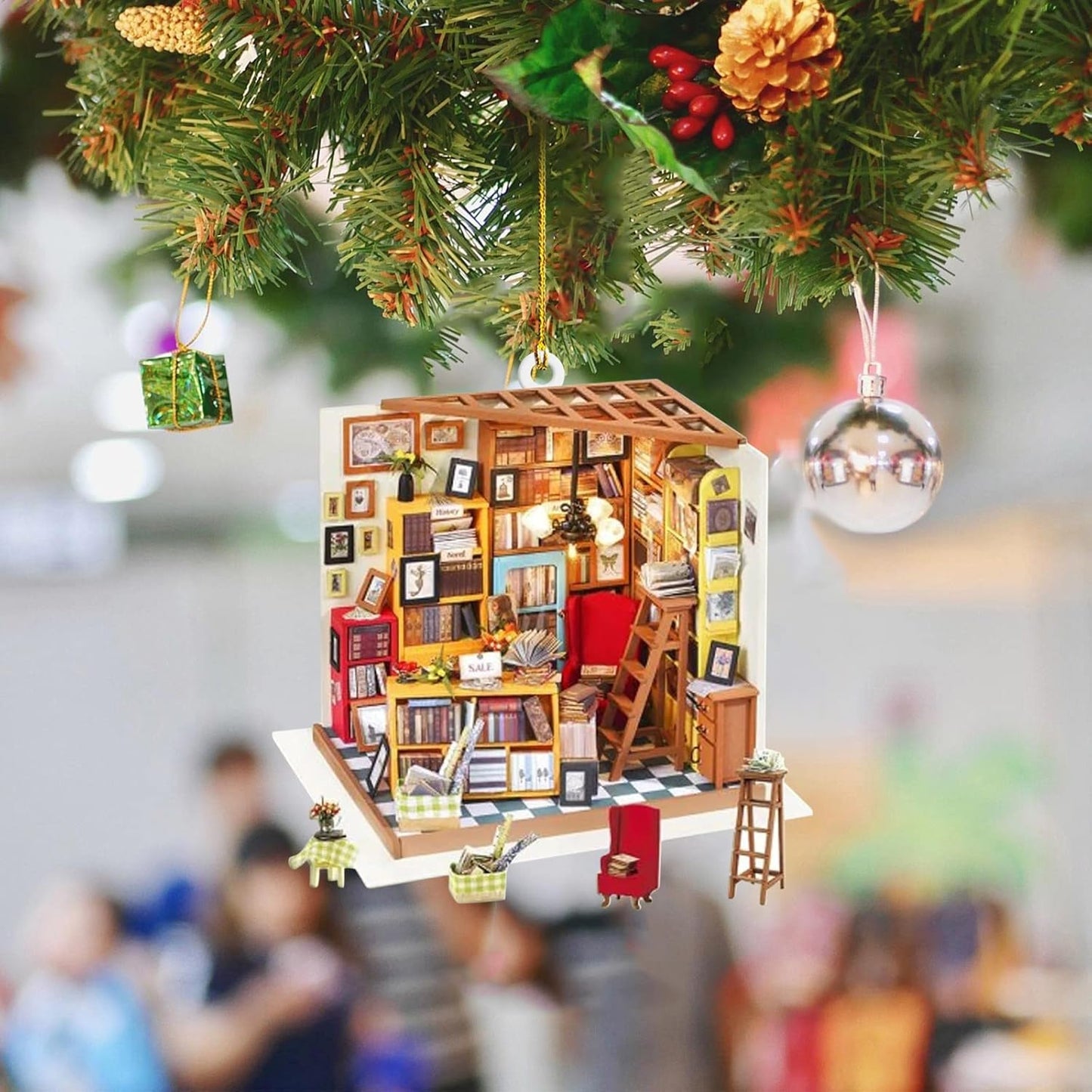 Christmas Bookstore Ornament Christmas Book Tree Ornament 2D Flat Acrylic Bookstore Books Stacked Christmas Tree Ornament for Book Lovers Books Stacked Hanging Ornament Book Lovers Club Ornament (M)