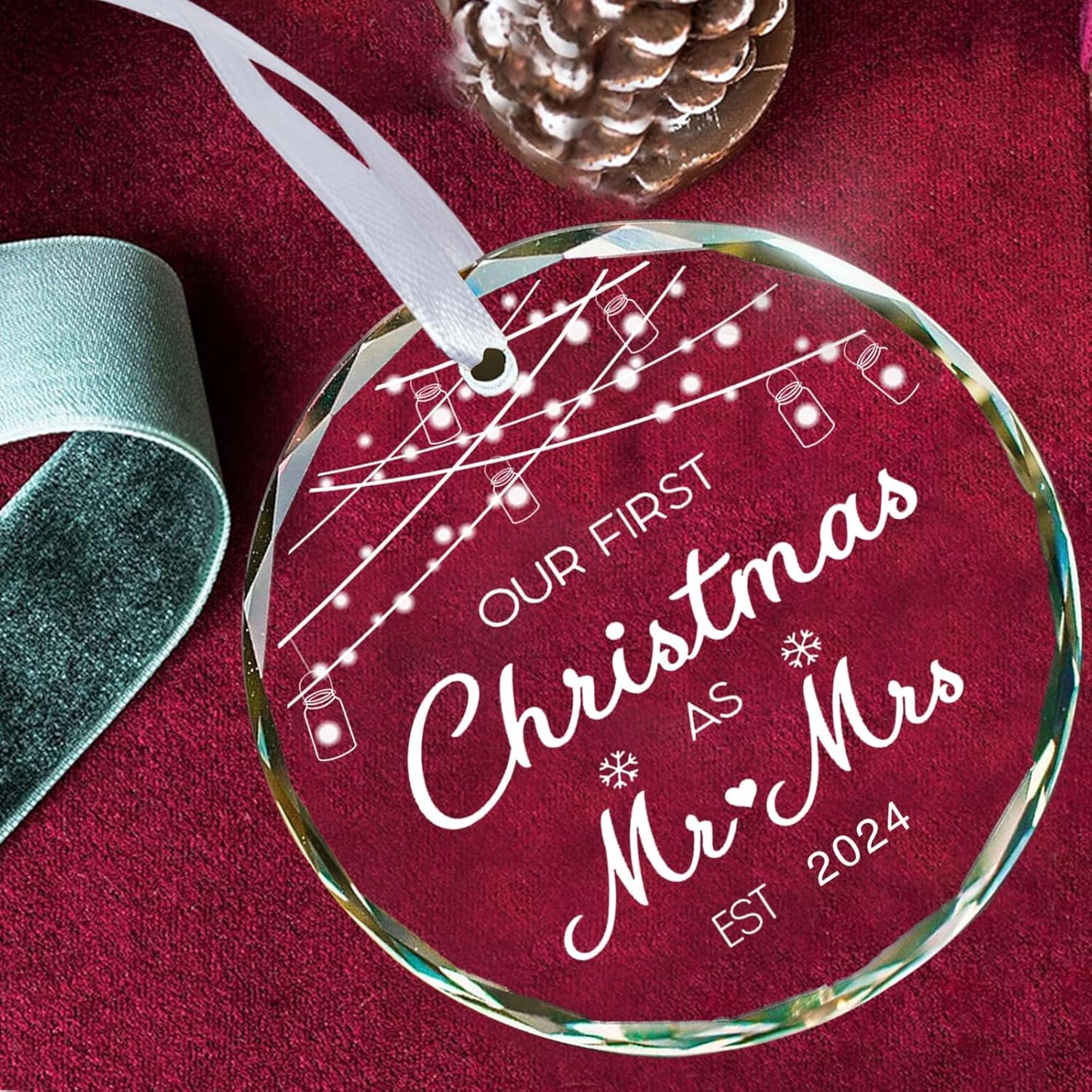 Wedding Gift First Christmas Married Ornament 2024 Mr and Mrs Gift for Newlyweds Couple 2024 Personalized Bridal Shower Gifts Our First Christmas 2024