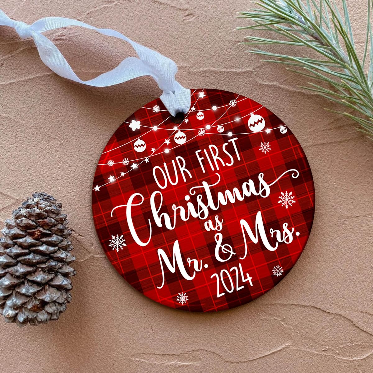 Our First Christmas as Mr & Mrs Ornament 2024, 1st Christmas Married Ornaments, Wedding Gifts for Couple - Bride & Groom, Newlywed Gift - Ceramic Ornaments